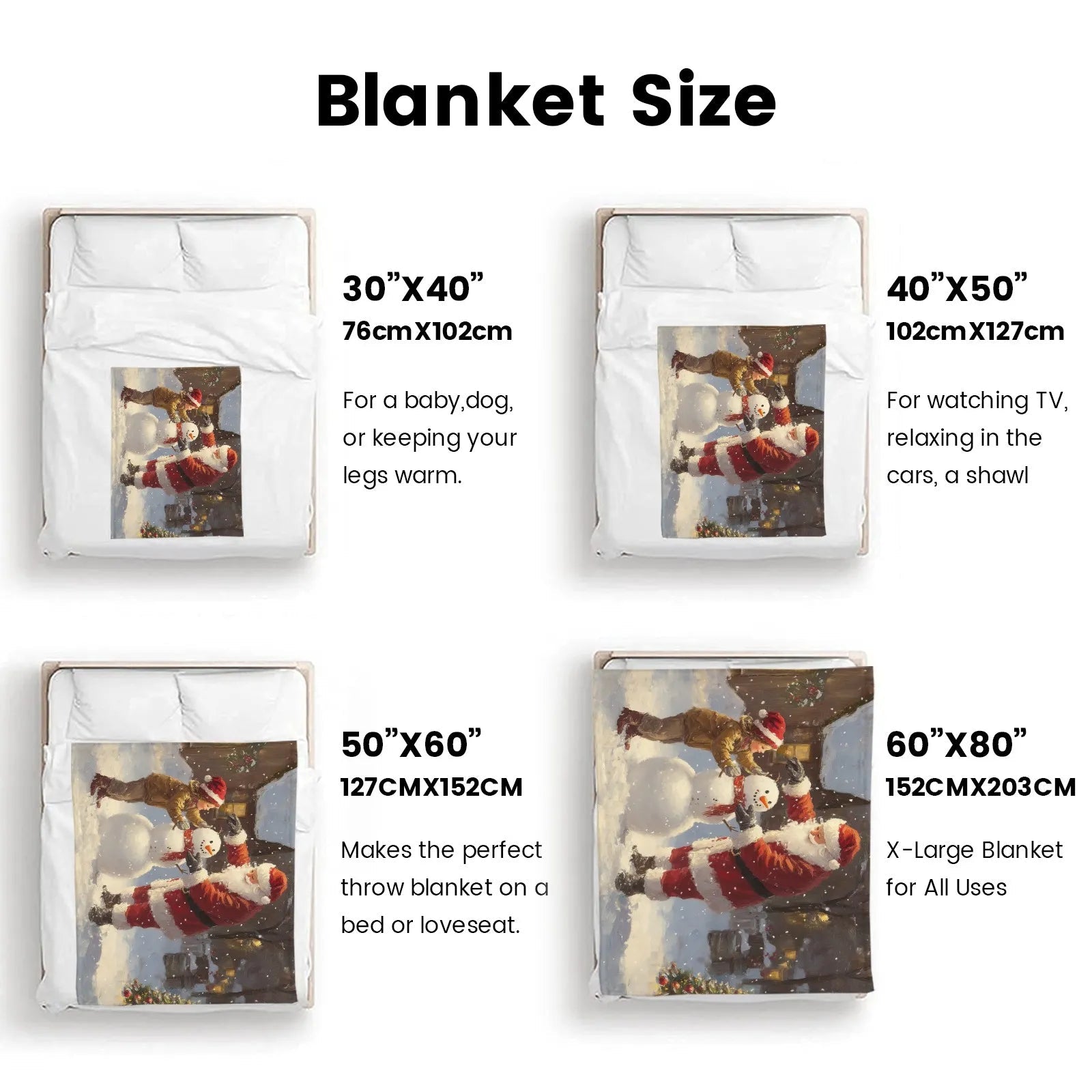Blankets 1150g Flannel Christmas Theme Santa and Child Building Snowman Scene Weighted Baby Blankets PrintToucan - PrintToucanChrismas Gift150cm x 200cm/60"x80"