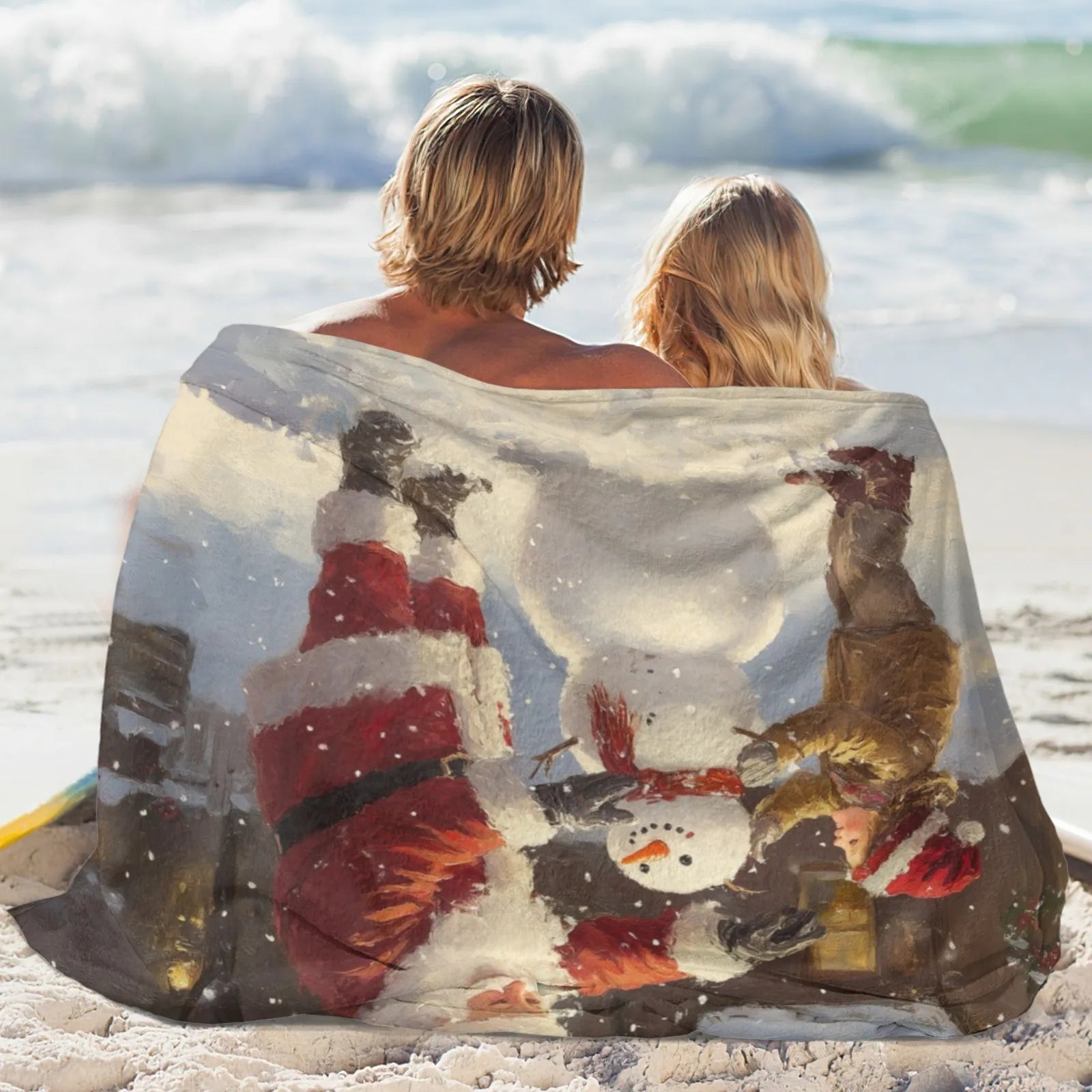 Blankets 1150g Flannel Christmas Theme Santa and Child Building Snowman Scene Weighted Baby Blankets PrintToucan - PrintToucanChrismas Gift150cm x 200cm/60"x80"