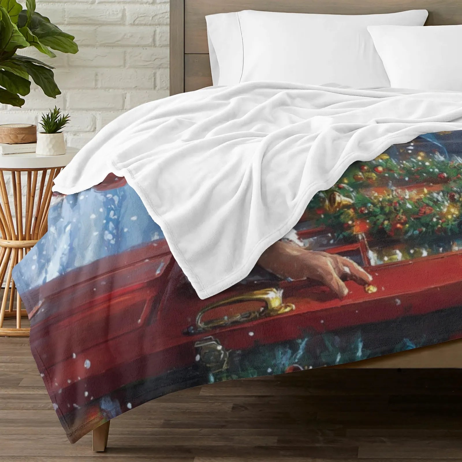 Blankets 1150g Flannel Christmas Theme Santa Holding Wooden Mug Under Lit Tree Weighted Baby Blankets PrintToucan - PrintToucanChrismas Gift150cm x 200cm/60"x80"