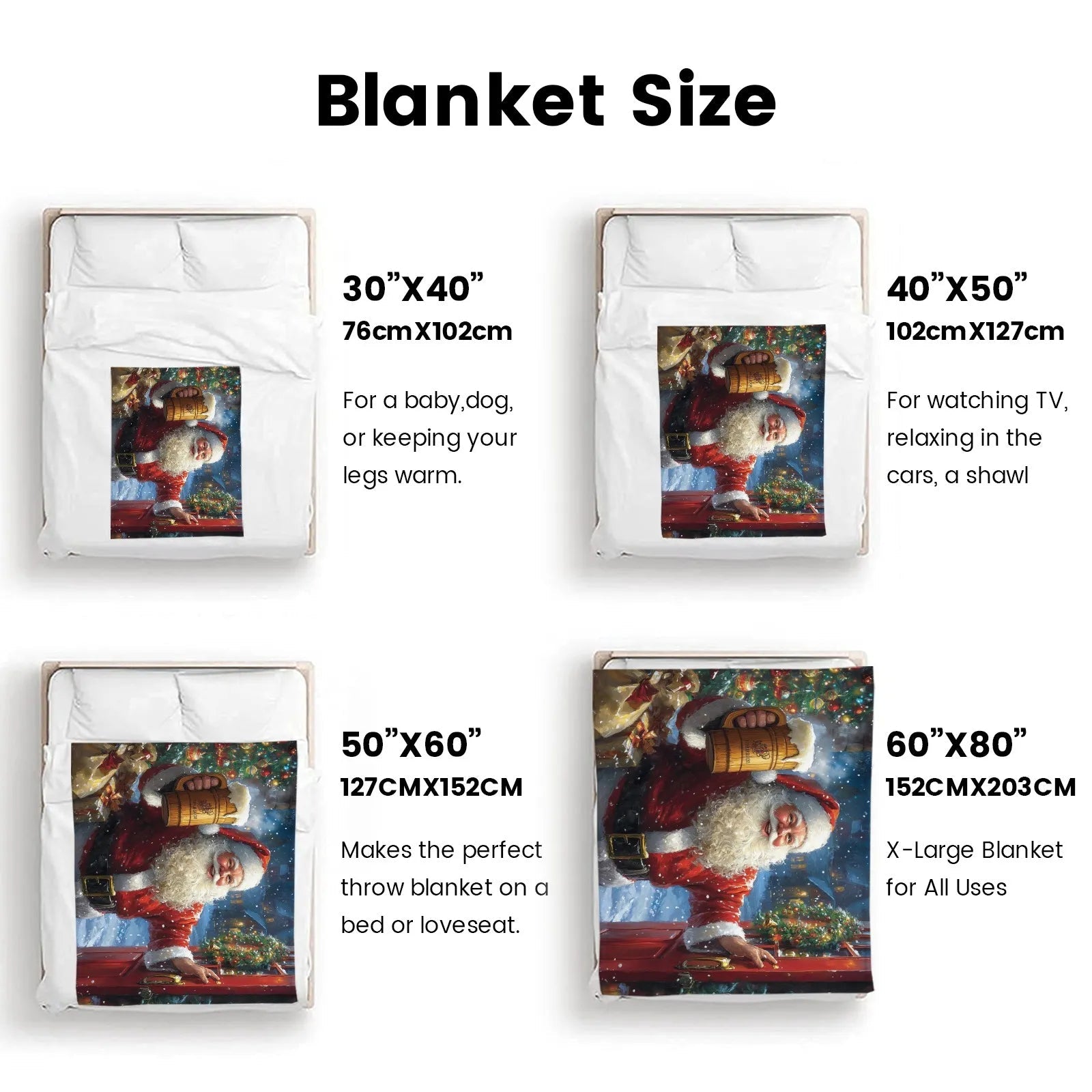 Blankets 1150g Flannel Christmas Theme Santa Holding Wooden Mug Under Lit Tree Weighted Baby Blankets PrintToucan - PrintToucanChrismas Gift150cm x 200cm/60"x80"