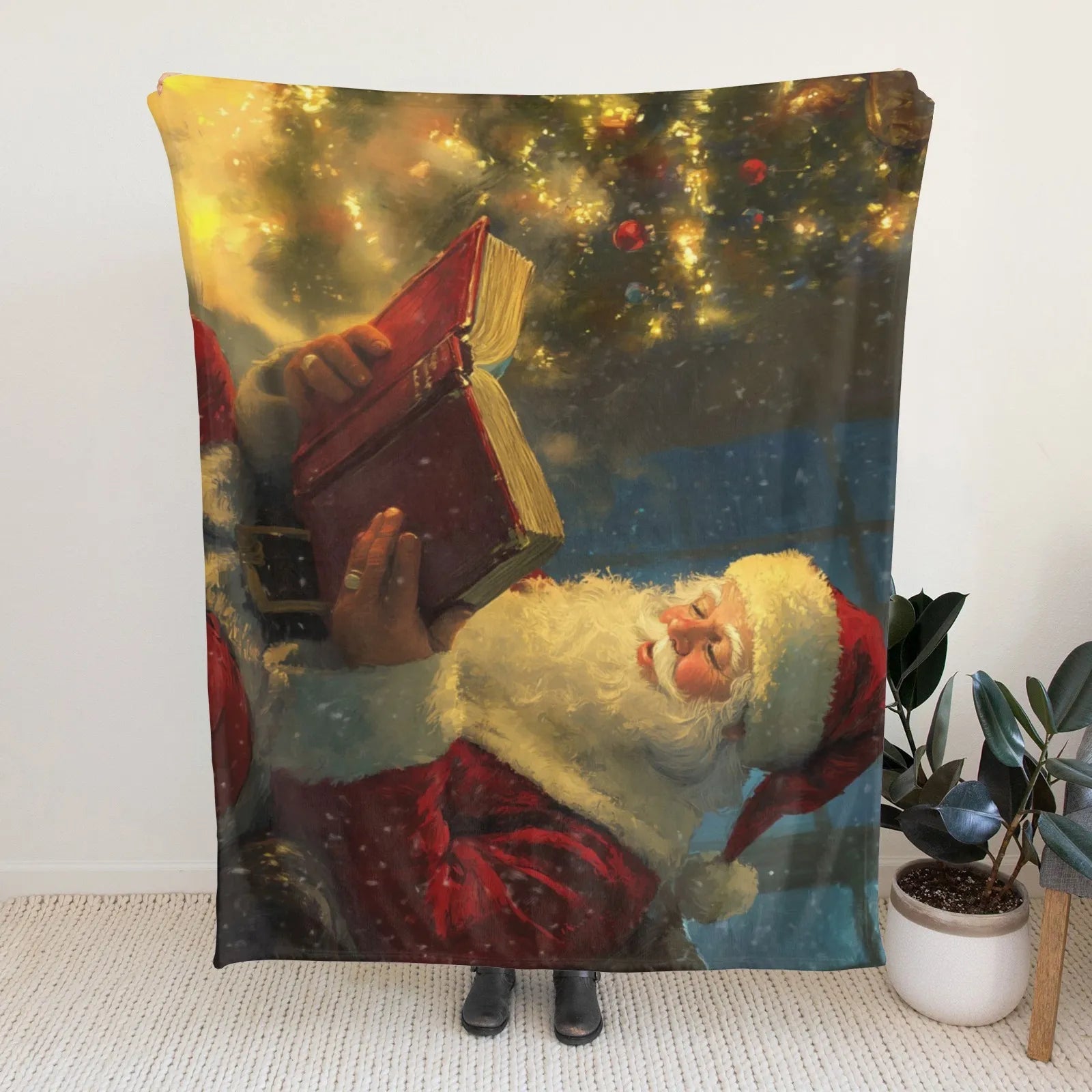 Blankets 1150g Flannel Christmas Theme Santa Reading Red Book Under Lit Tree Weighted Baby Blankets PrintToucan - PrintToucanChrismas Gift150cm x 200cm/60"x80"