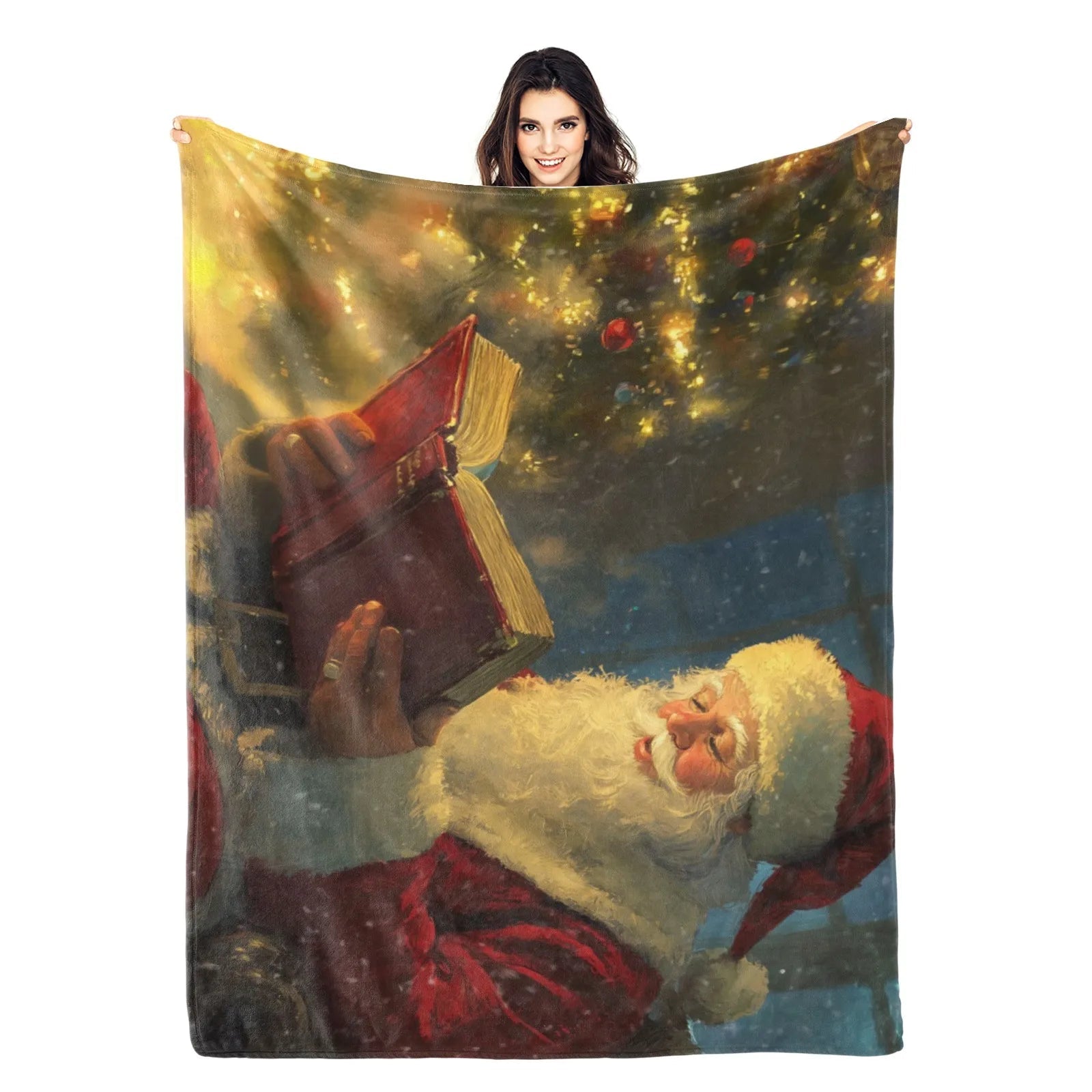 Blankets 1150g Flannel Christmas Theme Santa Reading Red Book Under Lit Tree Weighted Baby Blankets PrintToucan - PrintToucanChrismas Gift150cm x 200cm/60"x80"