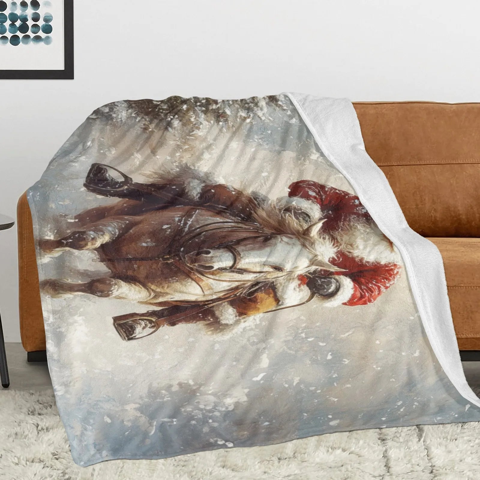 Blankets 1150g Flannel Christmas Theme Santa Riding Horse Snow Forest Scene Weighted Baby Blankets PrintToucan - PrintToucanChrismas Gift150cm x 200cm/60"x80"