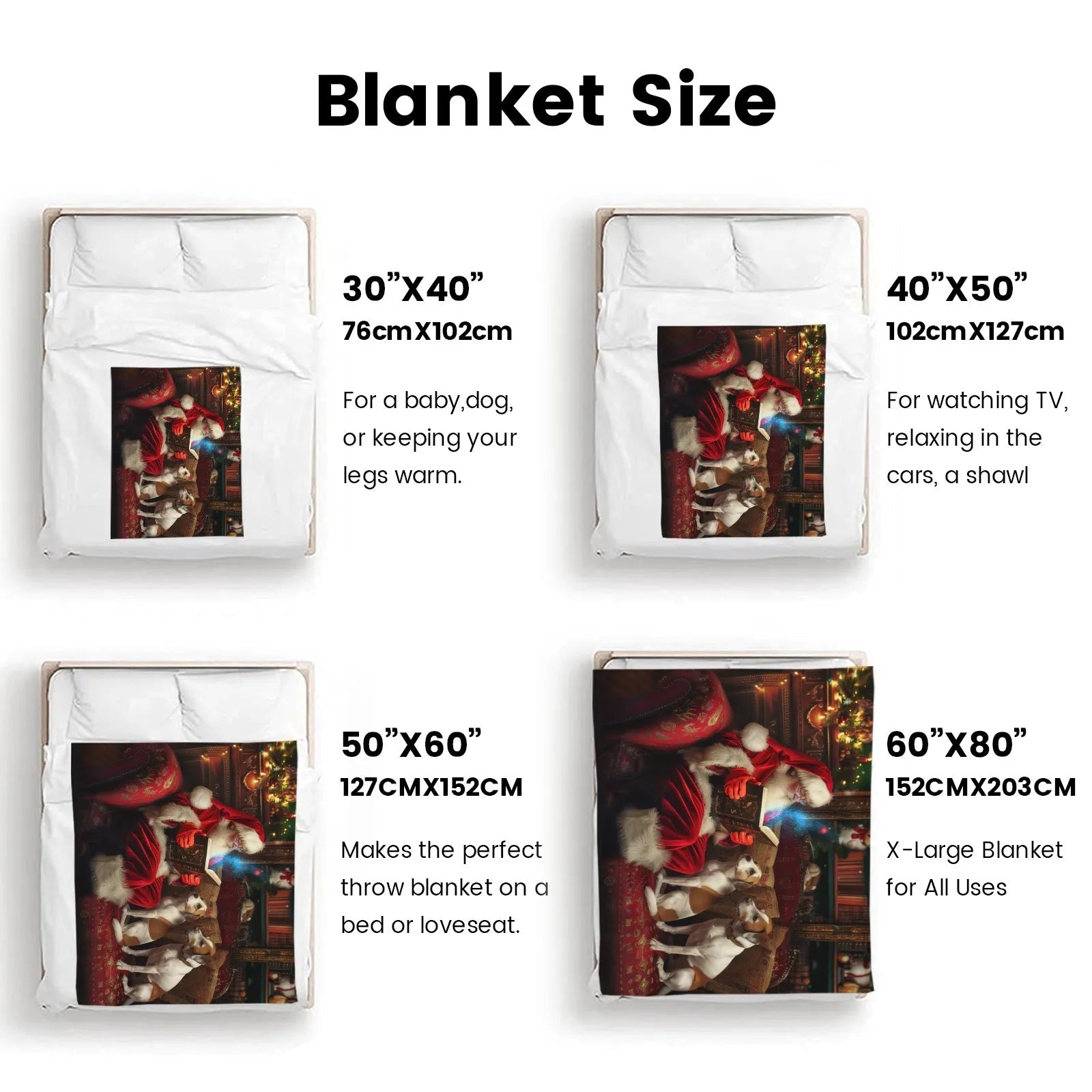 Blankets 1150g Flannel Christmas Theme Santa With Magic Book & Dogs Weighted Baby Blankets PrintToucan - PrintToucanChrismas Gift150cm x 200cm/60"x80"