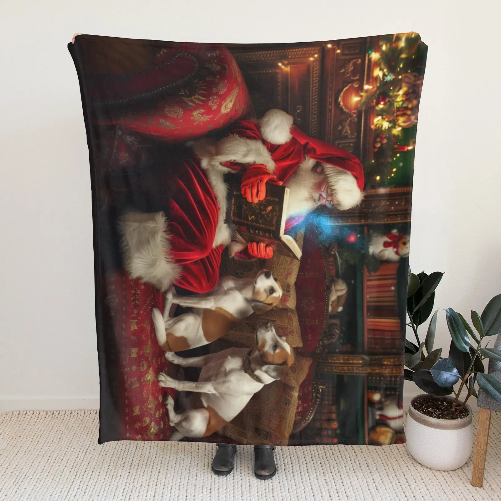 Blankets 1150g Flannel Christmas Theme Santa With Magic Book & Dogs Weighted Baby Blankets PrintToucan - PrintToucanChrismas Gift150cm x 200cm/60"x80"