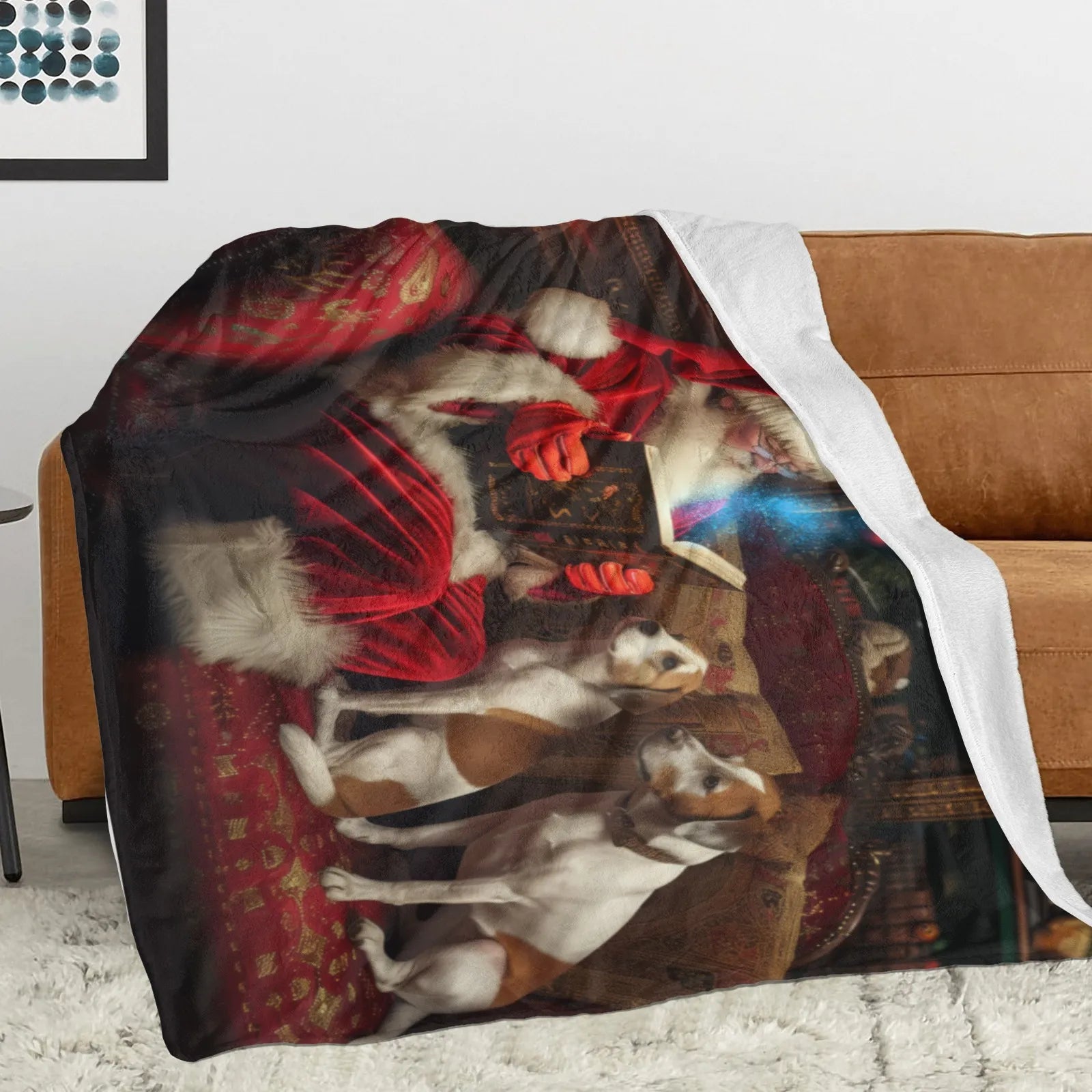 Blankets 1150g Flannel Christmas Theme Santa With Magic Book & Dogs Weighted Baby Blankets PrintToucan - PrintToucanChrismas Gift150cm x 200cm/60"x80"