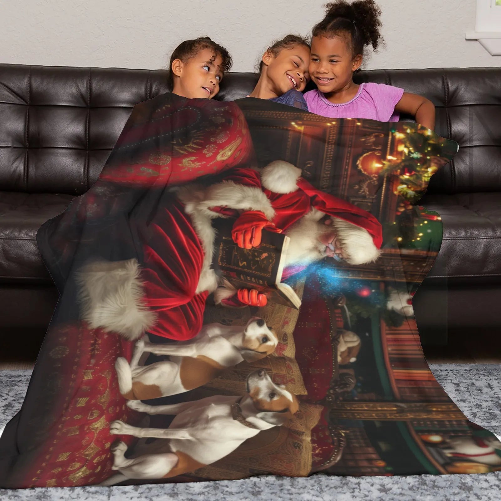 Blankets 1150g Flannel Christmas Theme Santa With Magic Book & Dogs Weighted Baby Blankets PrintToucan - PrintToucanChrismas Gift150cm x 200cm/60"x80"