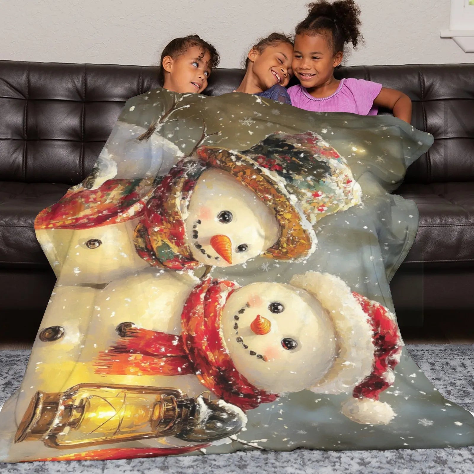 Blankets 1150g Flannel Christmas Theme Snowman With Lights Scene Weighted Baby Blankets PrintToucan - PrintToucanChrismas Gift150cm x 200cm/60"x80"