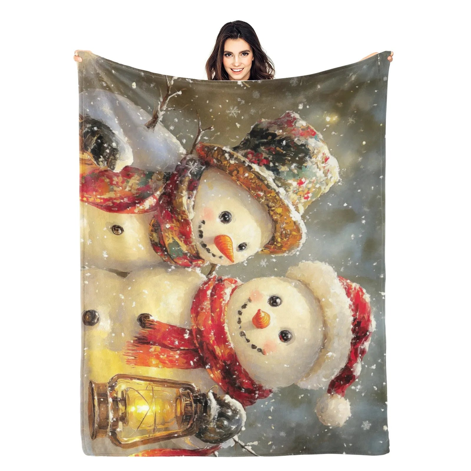 Blankets 1150g Flannel Christmas Theme Snowman With Lights Scene Weighted Baby Blankets PrintToucan - PrintToucanChrismas Gift150cm x 200cm/60"x80"