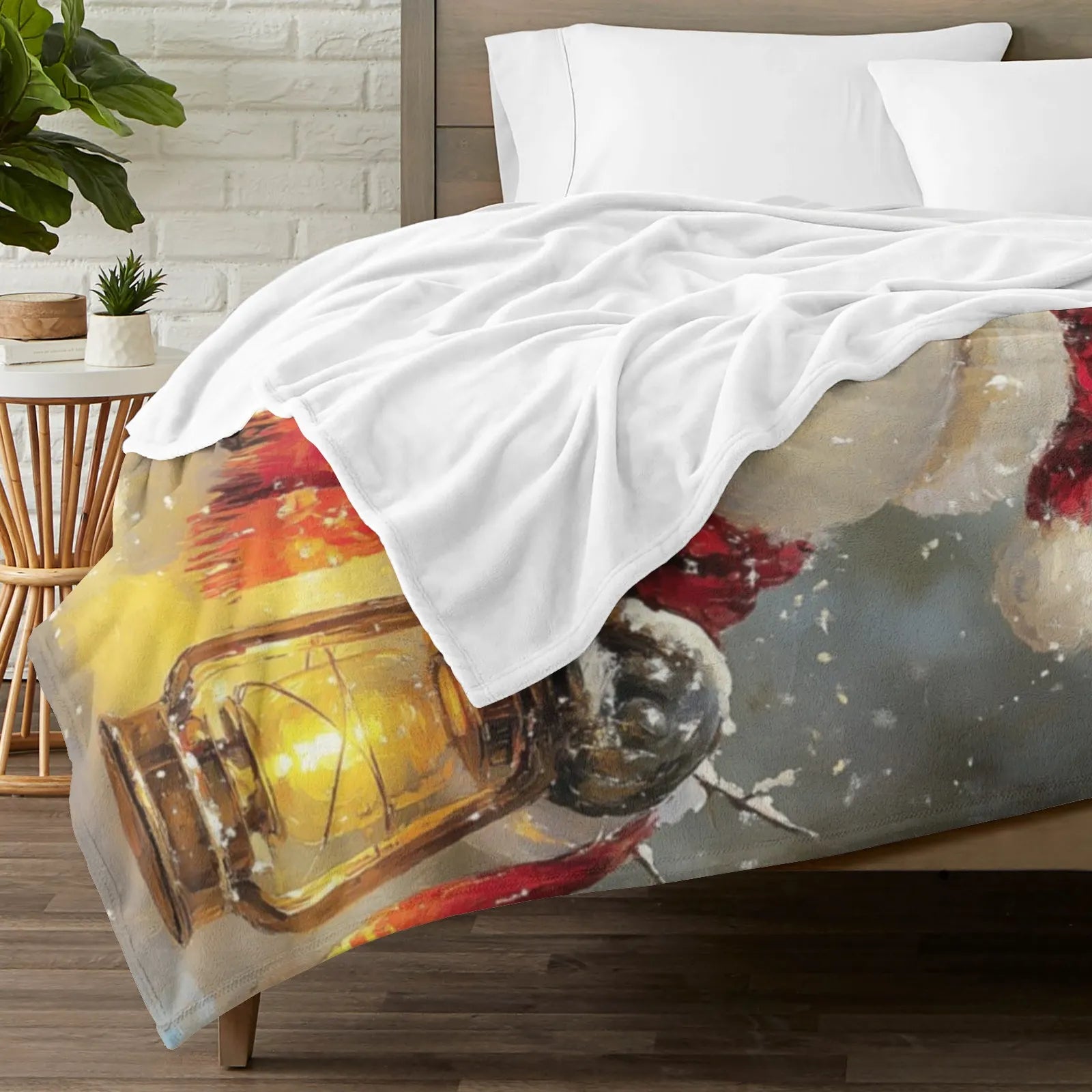 Blankets 1150g Flannel Christmas Theme Snowman With Lights Scene Weighted Baby Blankets PrintToucan - PrintToucanChrismas Gift150cm x 200cm/60"x80"