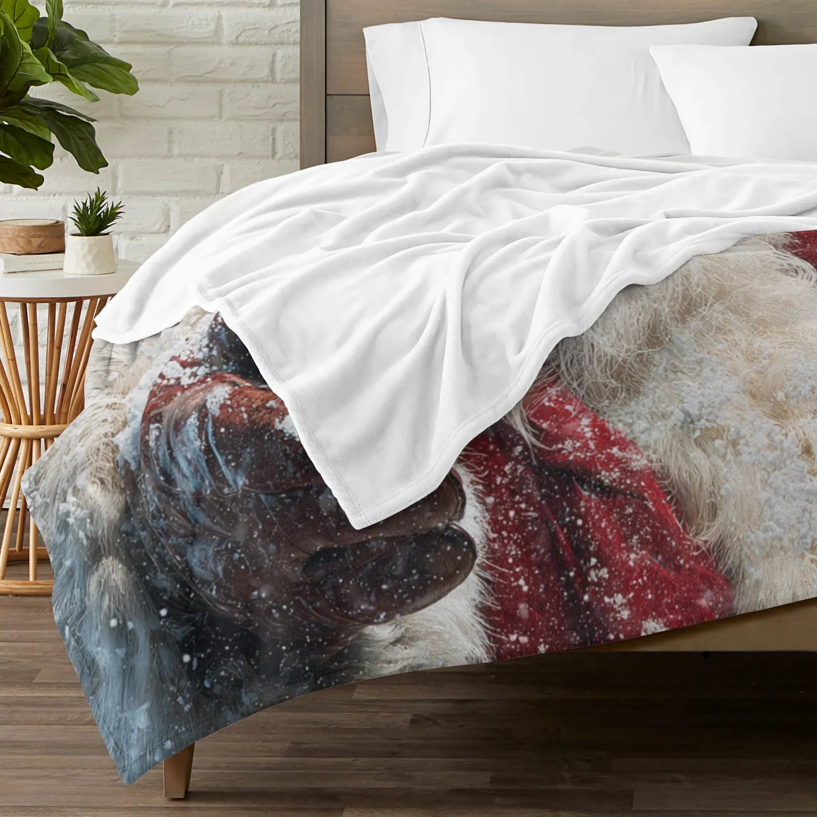 Blankets 1150g Flannel Christmas Theme Snowy Santa With Bird Weighted Baby Blankets PrintToucan - PrintToucanChrismas Gift150cm x 200cm/60"x80"