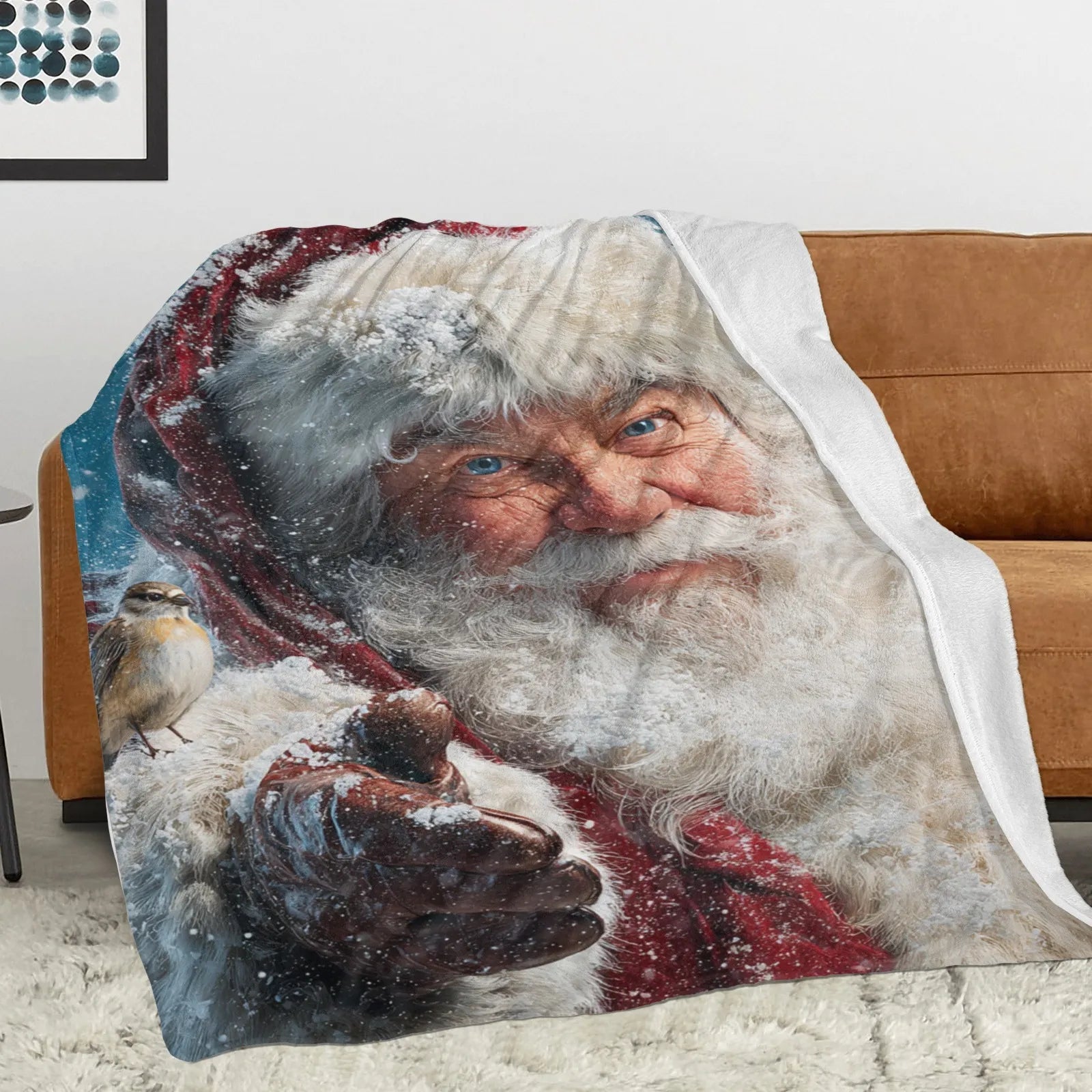 Blankets 1150g Flannel Christmas Theme Snowy Santa With Bird Weighted Baby Blankets PrintToucan - PrintToucanChrismas Gift150cm x 200cm/60"x80"
