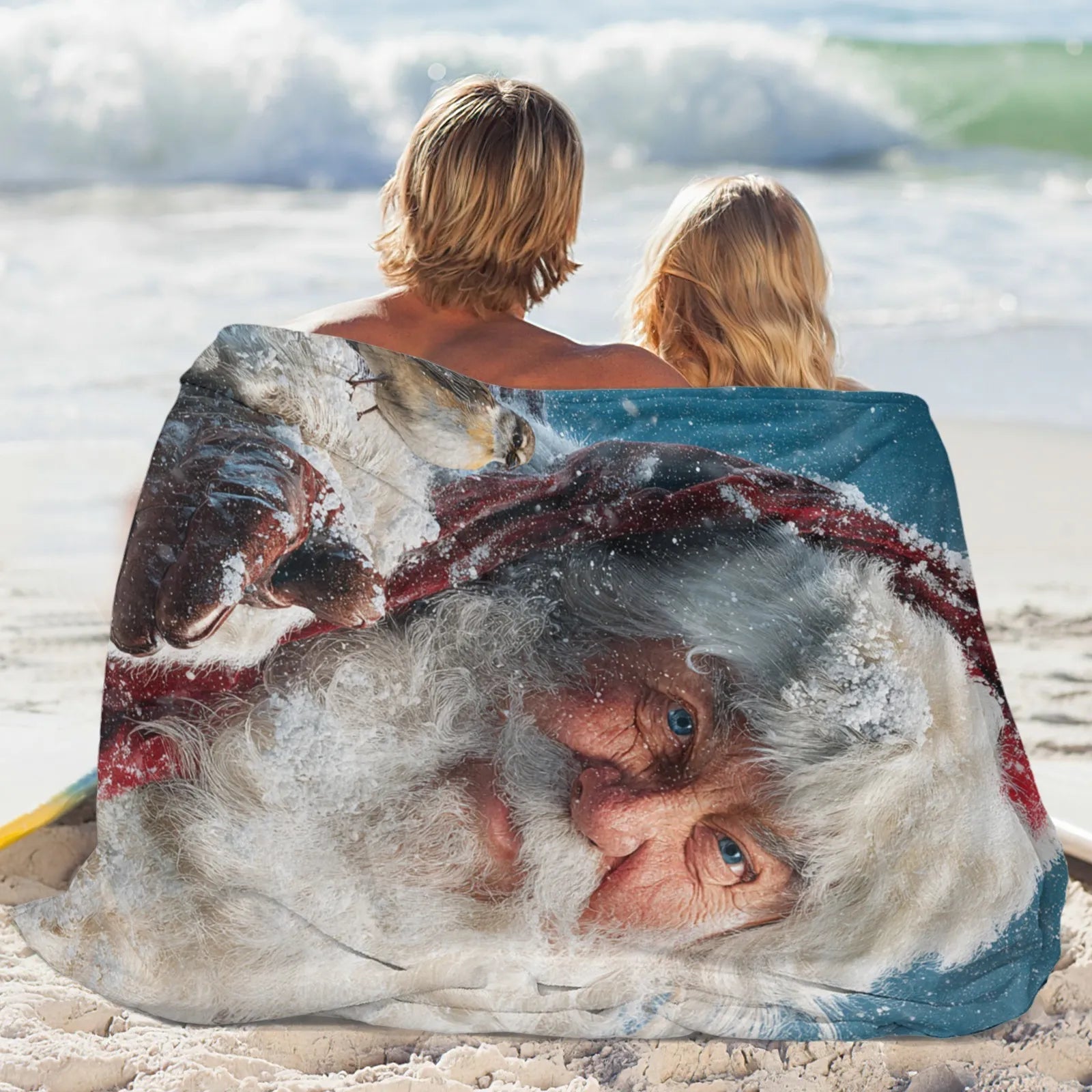 Blankets 1150g Flannel Christmas Theme Snowy Santa With Bird Weighted Baby Blankets PrintToucan - PrintToucanChrismas Gift150cm x 200cm/60"x80"