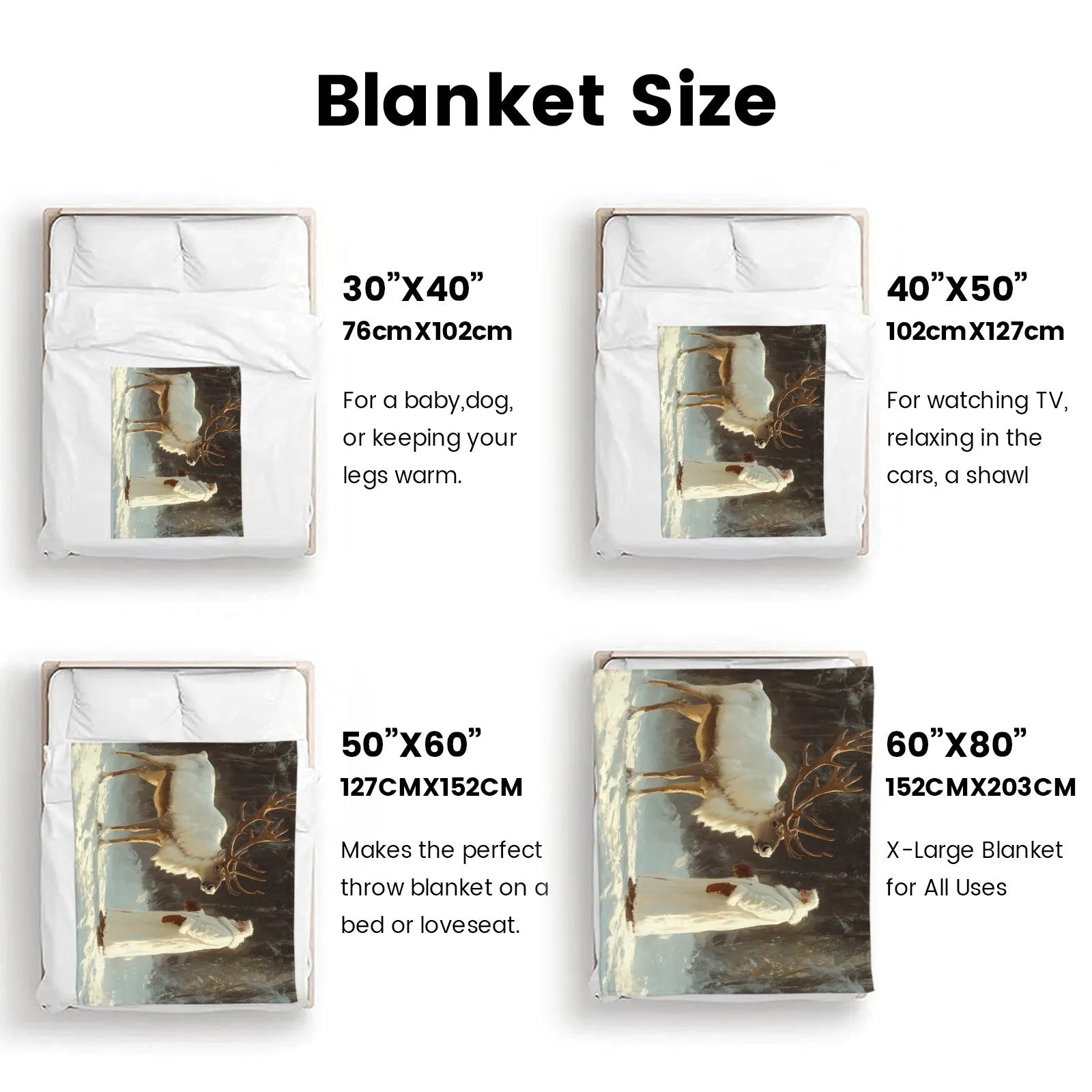 Blankets 1150g Flannel Christmas Theme Winter Reindeer Scene Weighted Baby Blankets PrintToucan - PrintToucanChrismas Gift150cm x 200cm/60"x80"