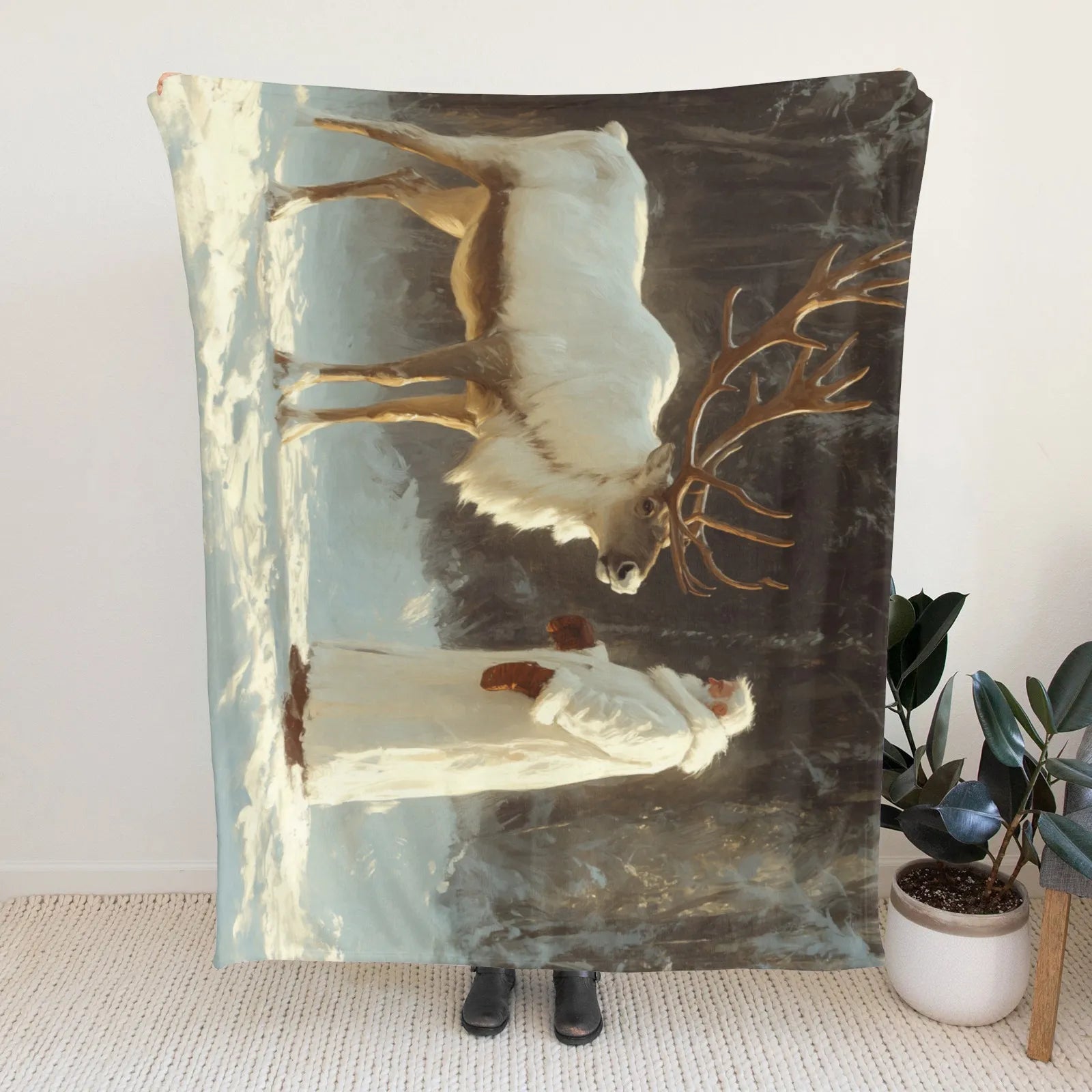 Blankets 1150g Flannel Christmas Theme Winter Reindeer Scene Weighted Baby Blankets PrintToucan - PrintToucanChrismas Gift150cm x 200cm/60"x80"