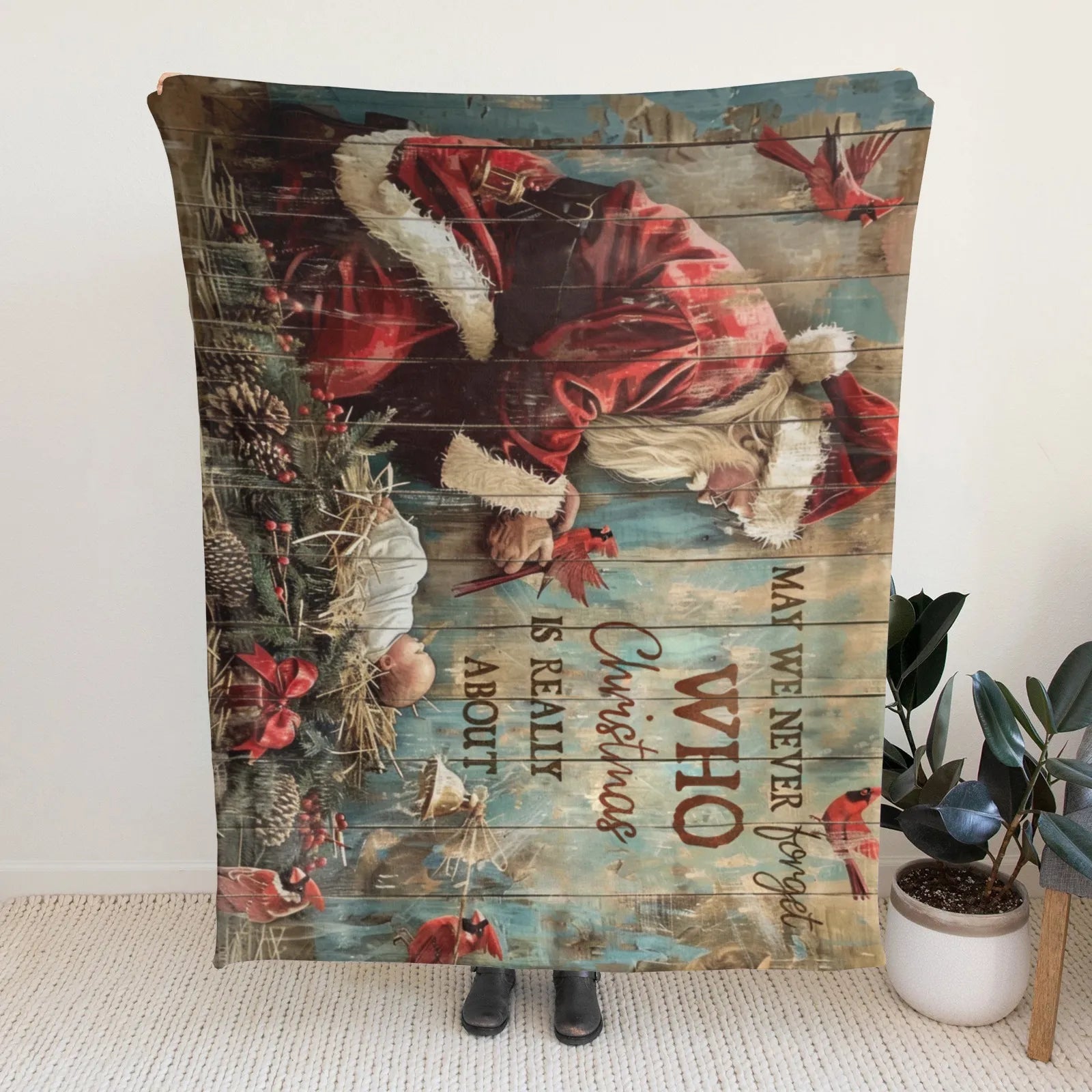 Blankets 1150g Flannel Christmas Vintage Santa Nativity Scene Weighted Baby Blanket Holiday Home Decor PrintToucan - PrintToucanChrismas Gift150cm x 200cm/60"x80"