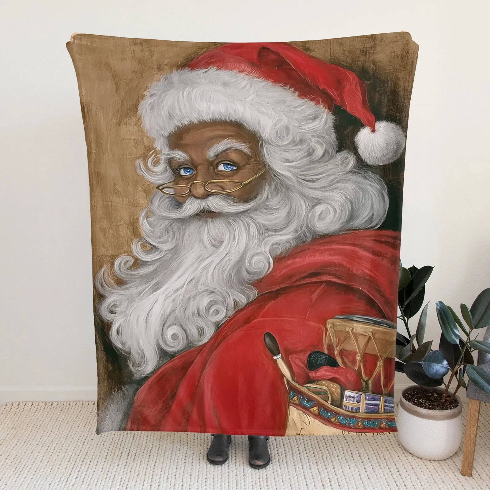 Blankets 1150g Flannel Christmas Vintage Santa Oil Painting Style Weighted Baby Blankets Home Decor by PrintToucan - PrintToucanChrismas Gift150cm x 200cm/60"x80"