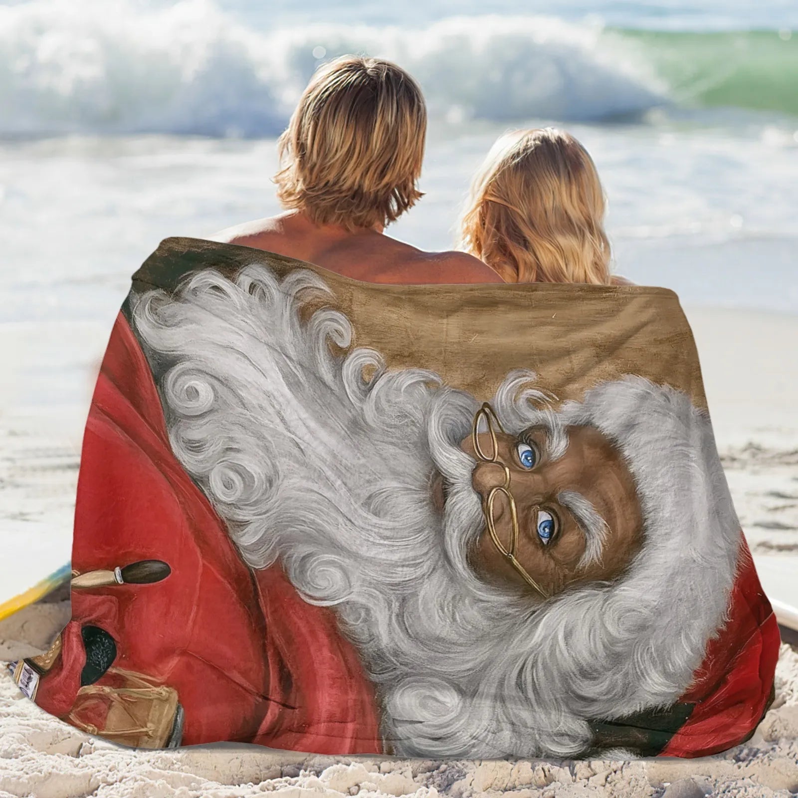 Blankets 1150g Flannel Christmas Vintage Santa Oil Painting Style Weighted Baby Blankets Home Decor by PrintToucan - PrintToucanChrismas Gift150cm x 200cm/60"x80"