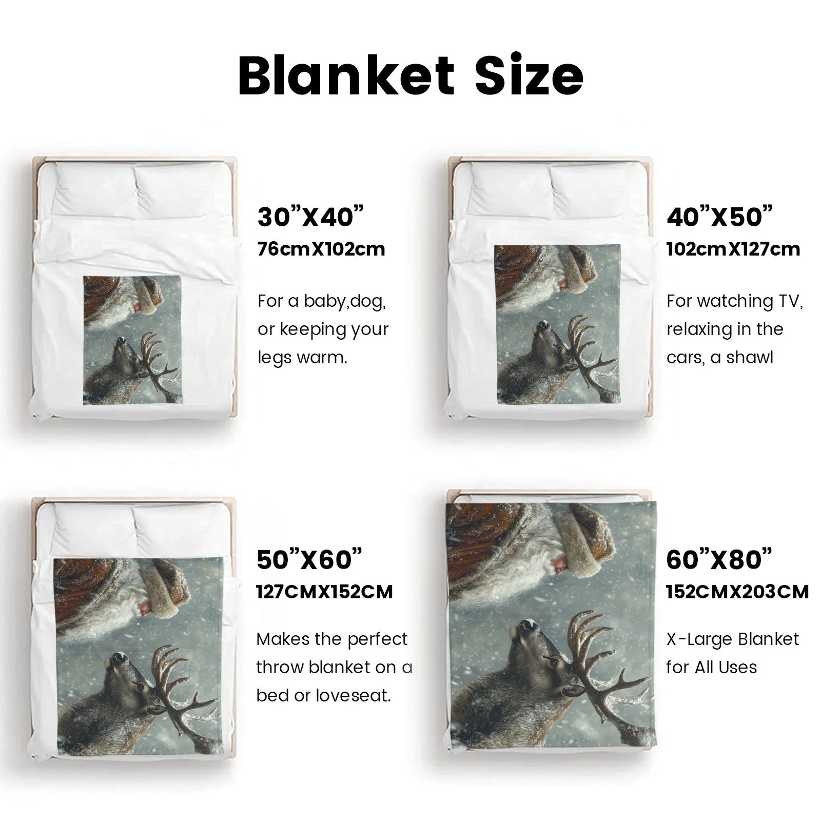 Blankets 1150g Flannel Christmas Winter Scene With Snowy Reindeer Weighted Baby Blankets PrintToucan - PrintToucanChrismas Gift150cm x 200cm/60"x80"