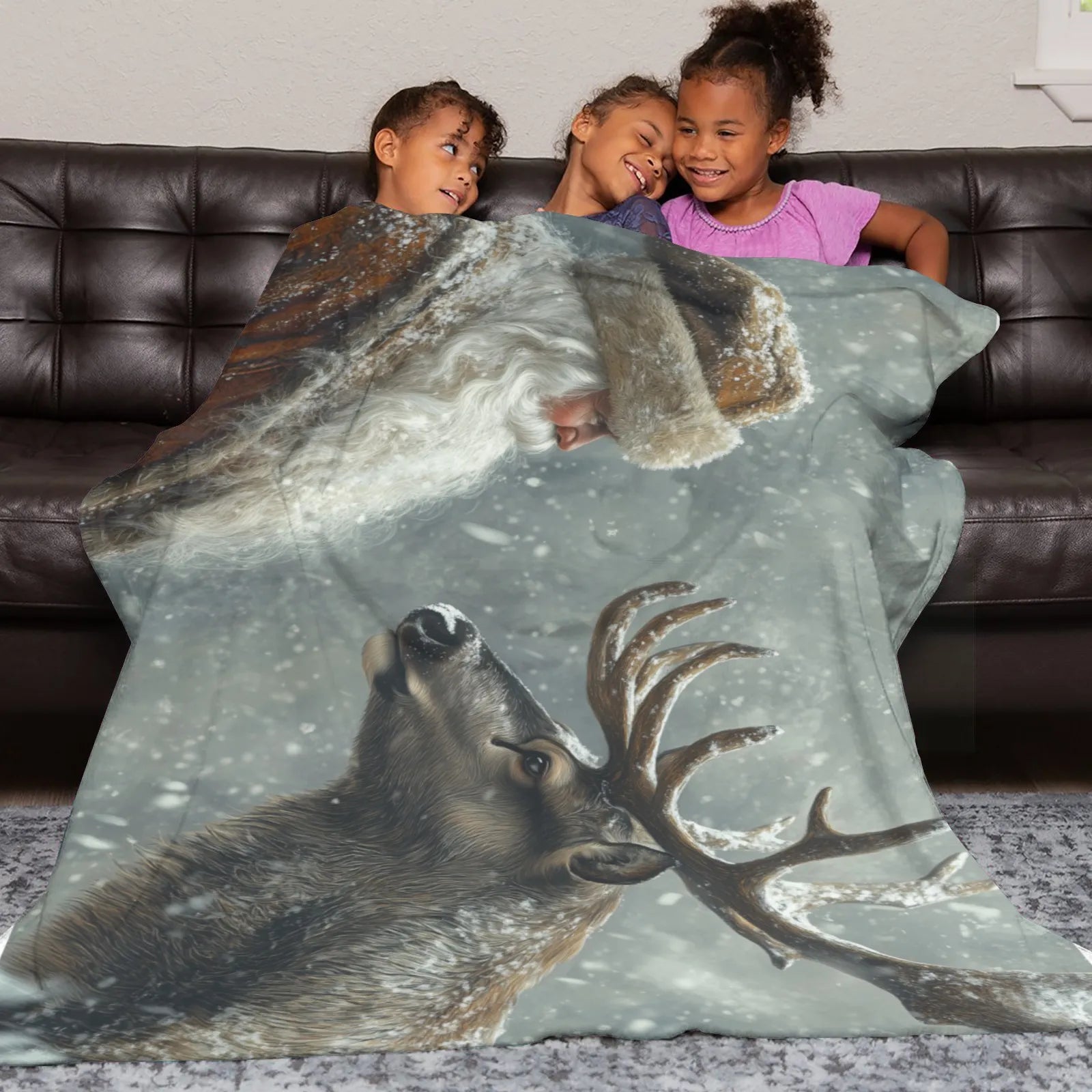 Blankets 1150g Flannel Christmas Winter Scene With Snowy Reindeer Weighted Baby Blankets PrintToucan - PrintToucanChrismas Gift150cm x 200cm/60"x80"