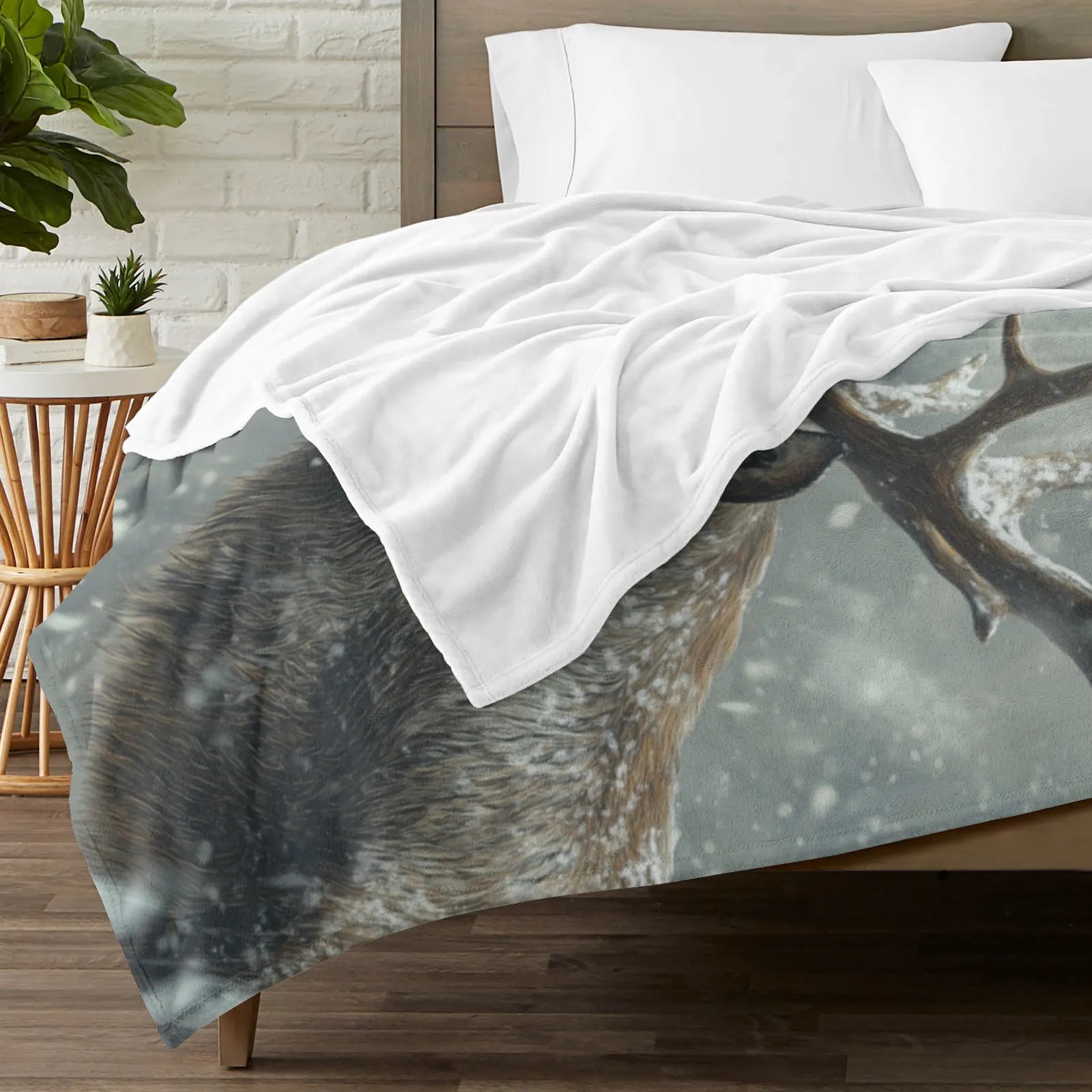 Blankets 1150g Flannel Christmas Winter Scene With Snowy Reindeer Weighted Baby Blankets PrintToucan - PrintToucanChrismas Gift150cm x 200cm/60"x80"