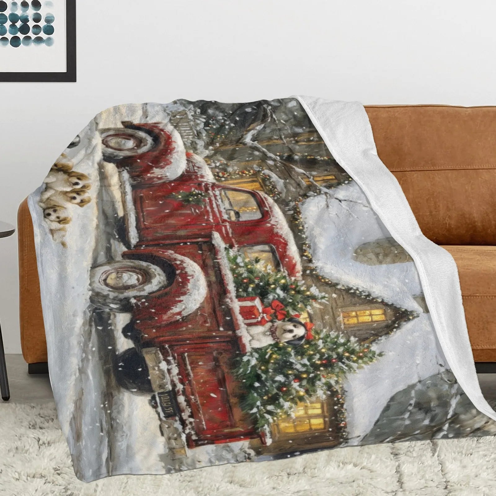 Blankets 1150g Flannel Christmas Winter Truck & Puppy Scene Weighted Baby Blankets PrintToucan Made In USA - PrintToucanChrismas Gift150cm x 200cm/60"x80"