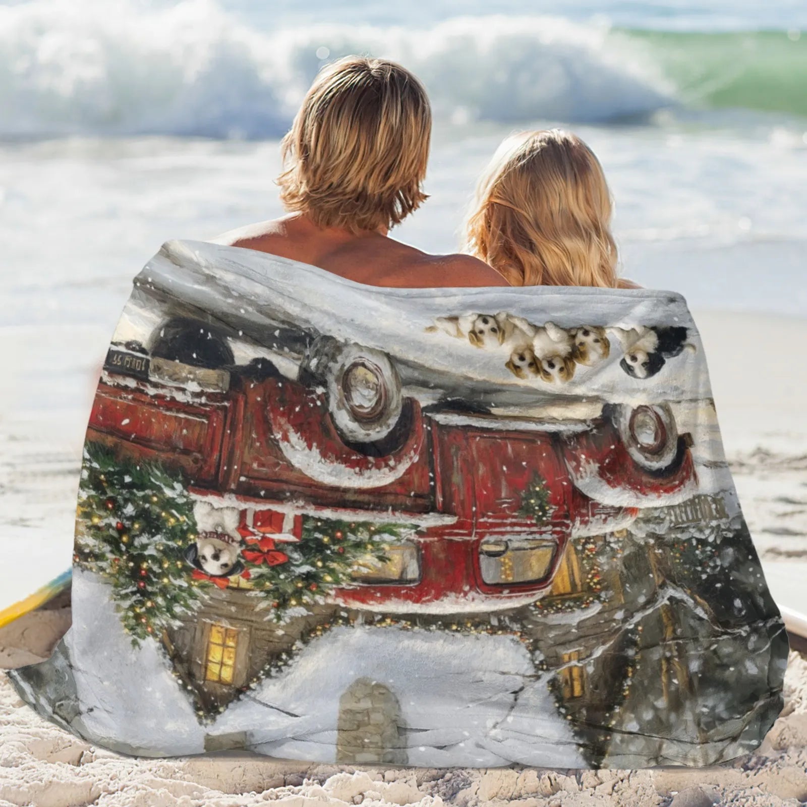 Blankets 1150g Flannel Christmas Winter Truck & Puppy Scene Weighted Baby Blankets PrintToucan Made In USA - PrintToucanChrismas Gift150cm x 200cm/60"x80"