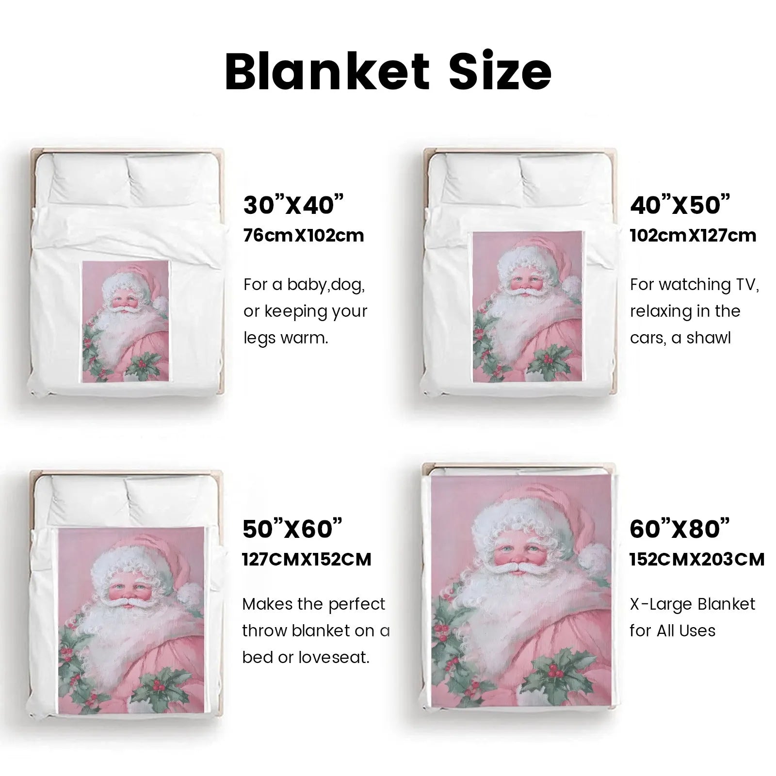 Blankets 1150g Flannel Pink Christmas Santa Design Weighted Baby Blankets | PrintToucan - PrintToucanChrismas Gift150cm x 200cm/60"x80"