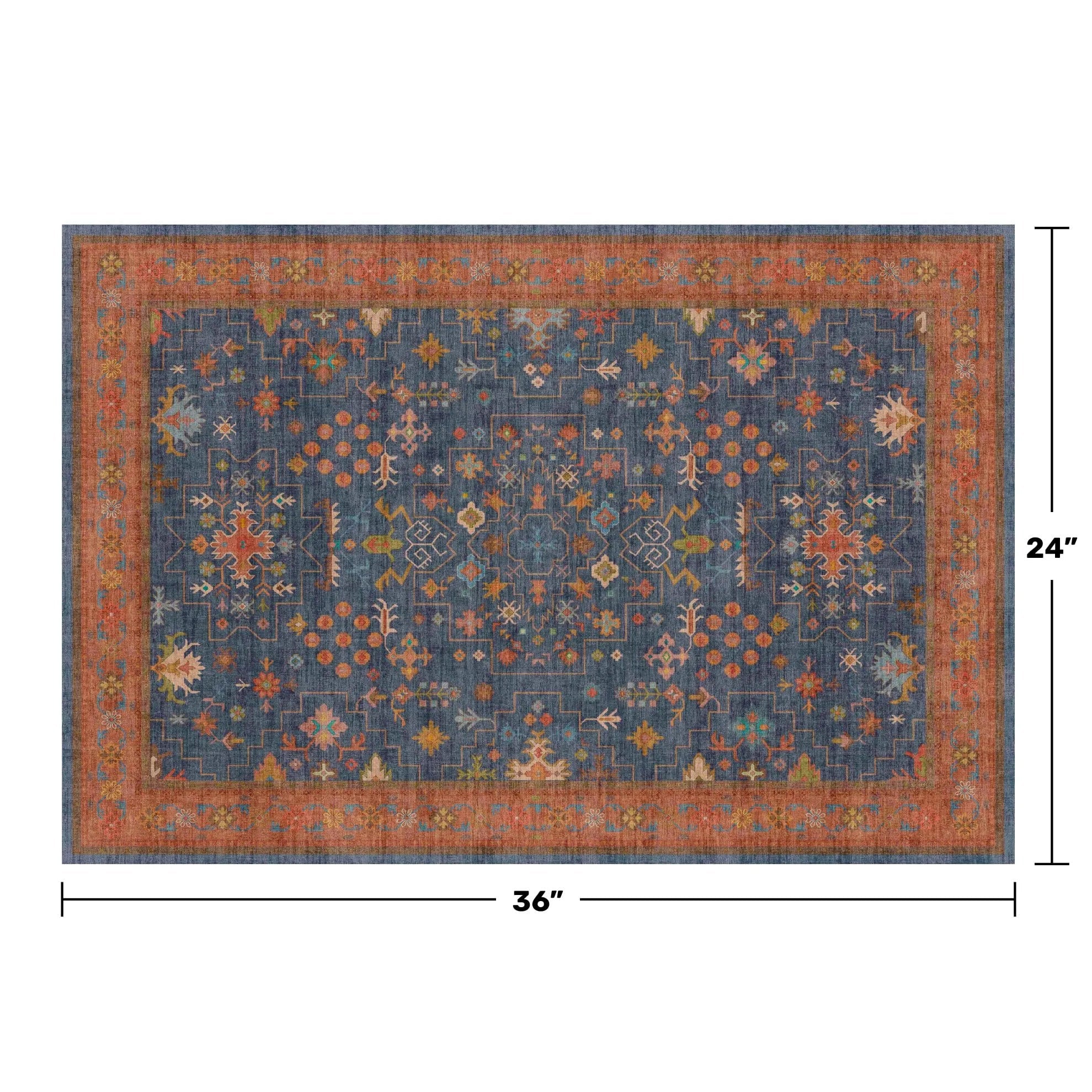 Blue Orange Distressed Bohemian Accent Rug Vintage Oriental Entryway Floor Mat PrintToucan - PrintToucanRugPrinttoucan-16" x 24"