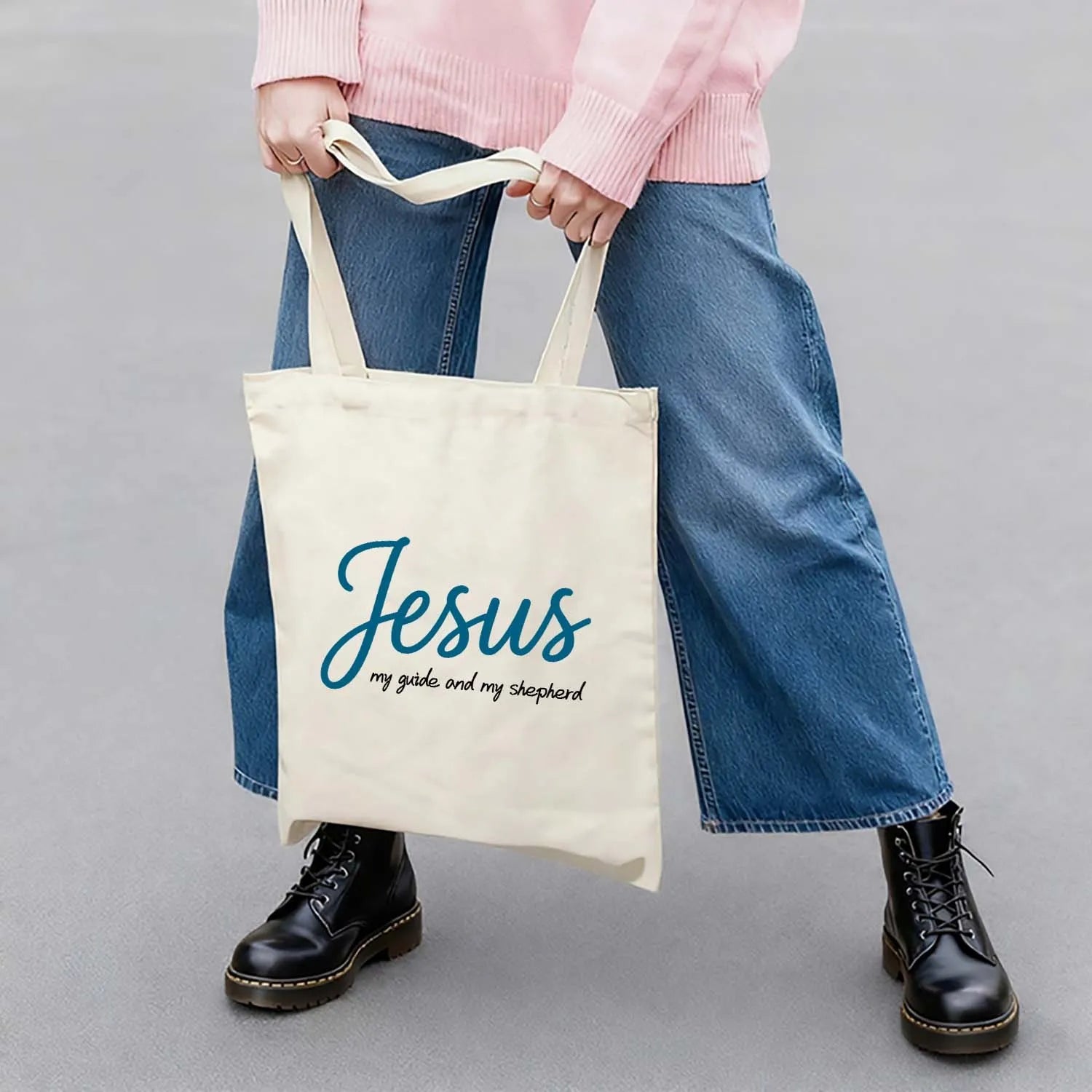 Canvas Bag Canvas Christian Bag Jesus My Guide And My Shepherd Christian Gift Canvas Tote Bags PrintToucan - PrintToucanChristianPrinttoucan-13.8x15.7inch(35x40)cm