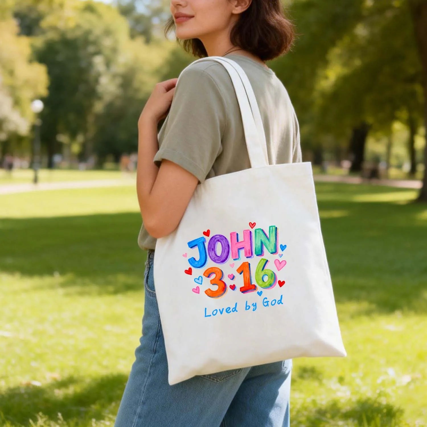 Canvas Bag Canvas Christian Bag John 3 16 Loved by God Christian Gift Canvas Tote Bags PrintToucan - PrintToucanChristianPrinttoucan-13.8x15.7inch(35x40)cm