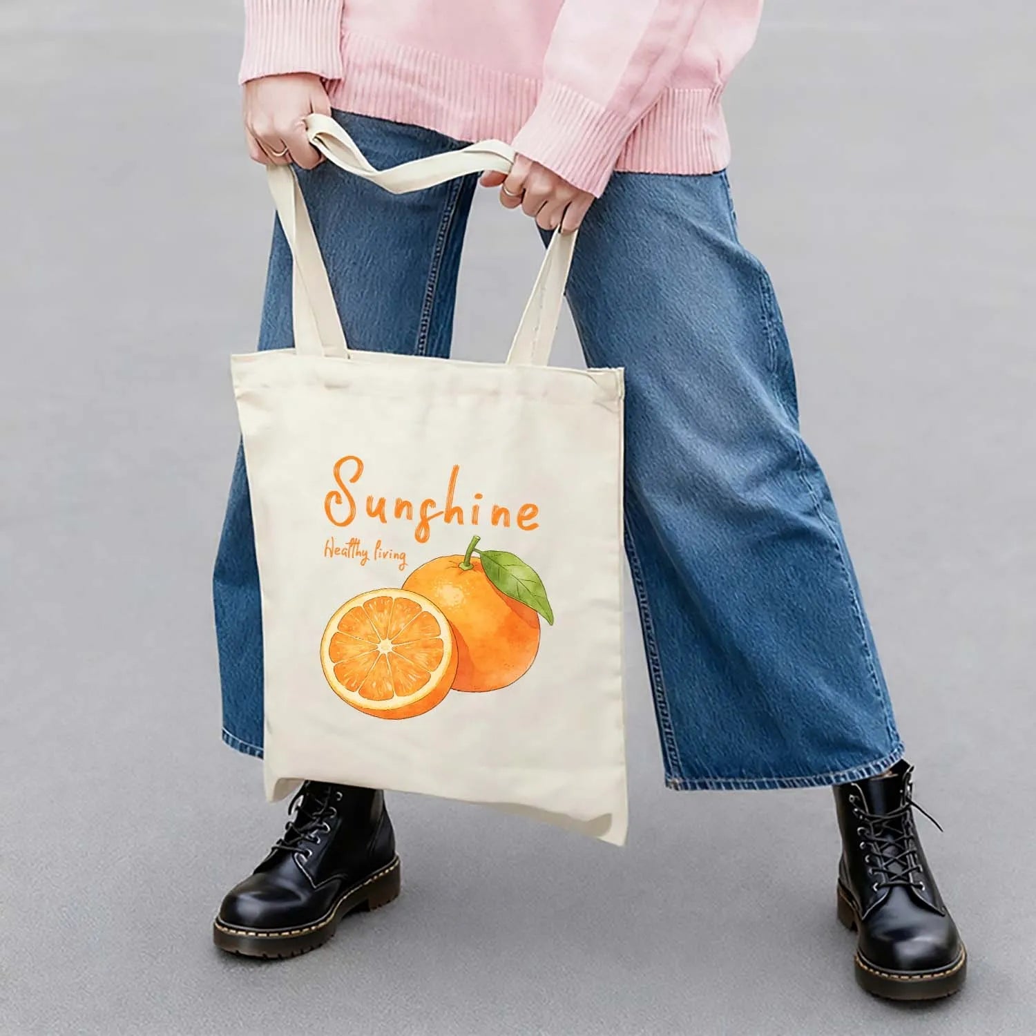 Canvas Bag Canvas Fabric Everyday Gift Sunshine Healthy Living Orange Graphic USA Made PrintToucan - PrintToucanStandardPrinttoucan-13.8x15.7inch(35x40)cm