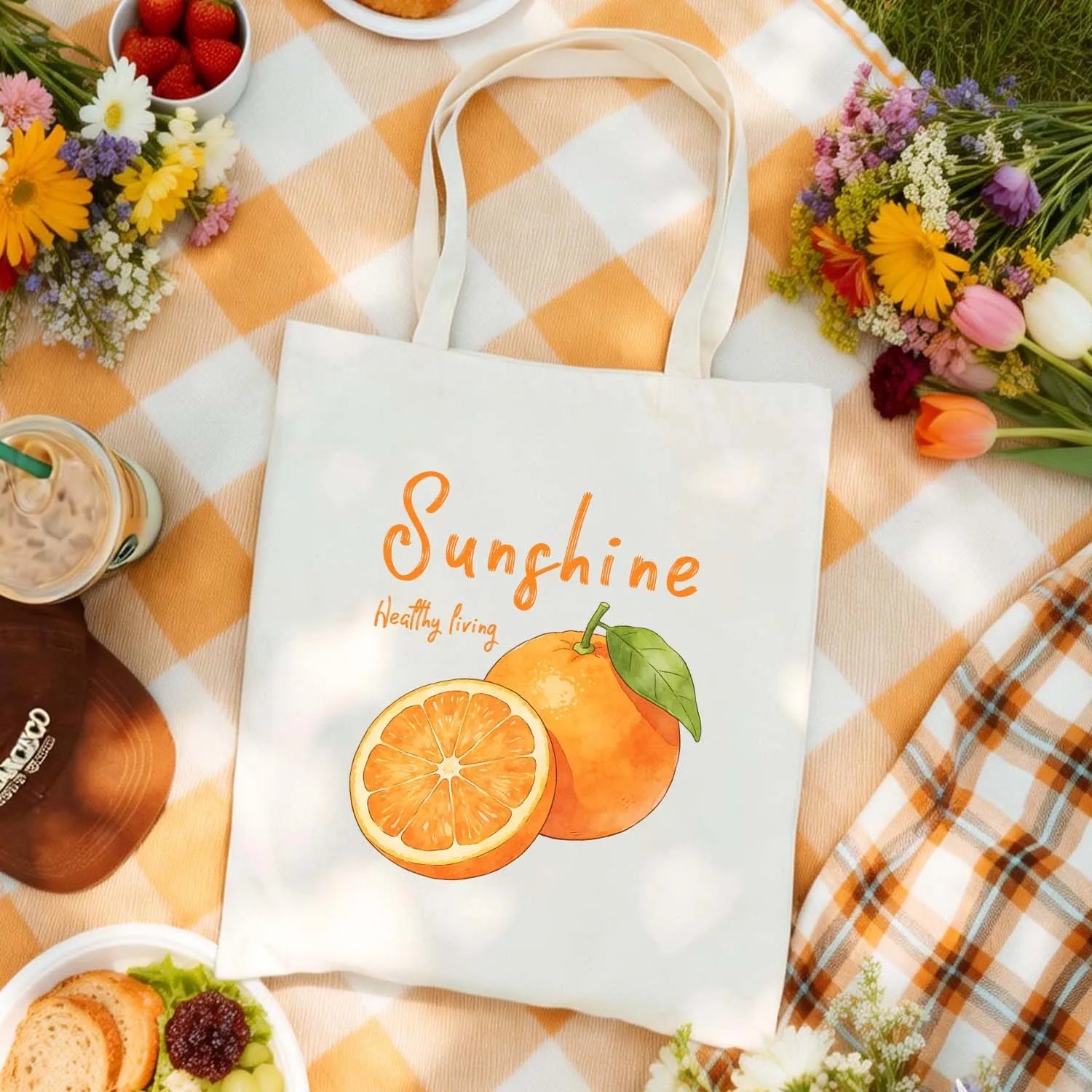 Canvas Bag Canvas Fabric Everyday Gift Sunshine Healthy Living Orange Graphic USA Made PrintToucan - PrintToucanStandardPrinttoucan-13.8x15.7inch(35x40)cm