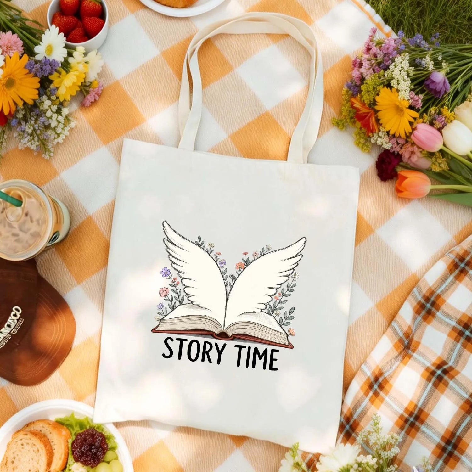 Canvas Bag Canvas Fabric Story Time Winged Book Design USA Made PrintToucan - PrintToucanStandardPrinttoucan-13.8x15.7inch(35x40)cm