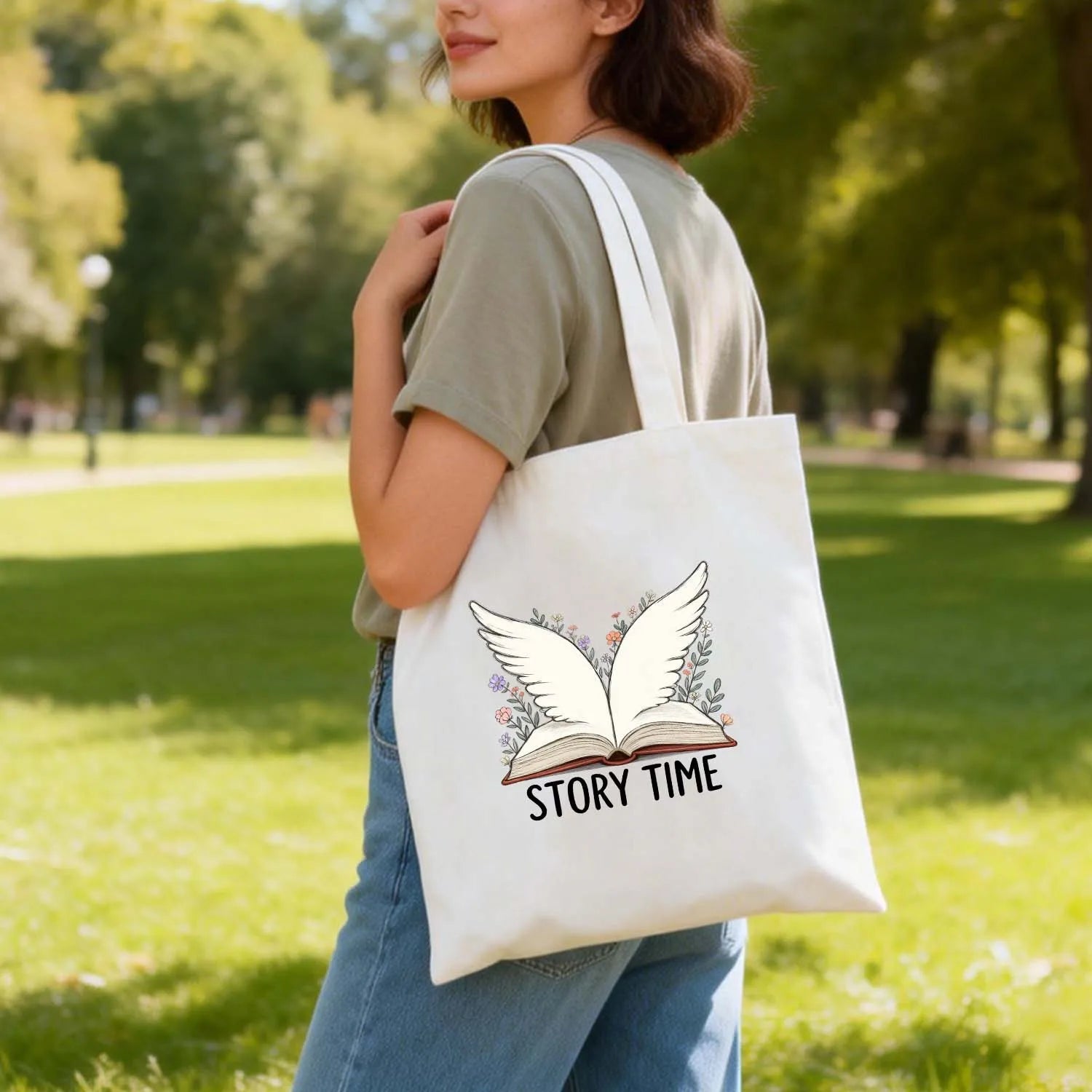 Canvas Bag Canvas Fabric Story Time Winged Book Design USA Made PrintToucan - PrintToucanStandardPrinttoucan-13.8x15.7inch(35x40)cm