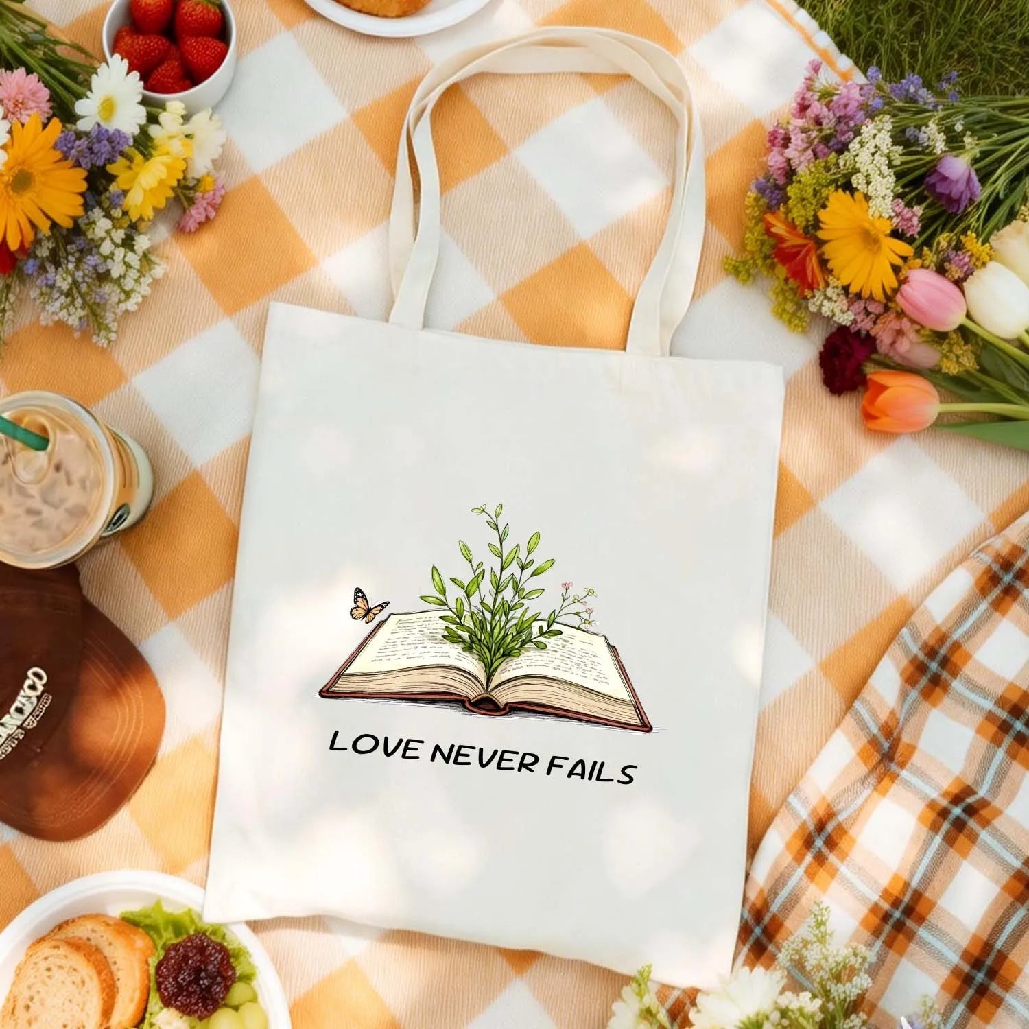 Canvas Bag Cotton Canvas Faith Book Plant Love Tote Made In USA PrintToucan - PrintToucanStandardPrinttoucan-13.8x15.7inch(35x40)cm