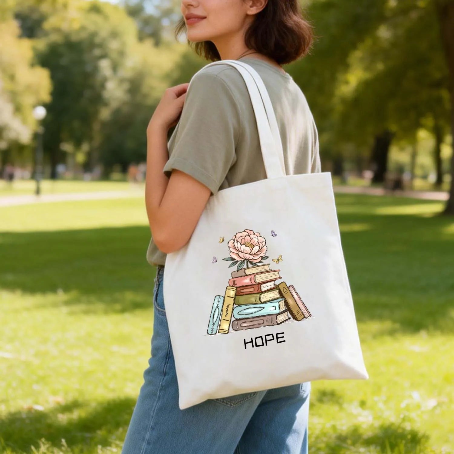 Canvas Bag Cotton Canvas Literary Book Flower Hope Tote Made In USA PrintToucan - PrintToucanStandardPrinttoucan-13.8x15.7inch(35x40)cm