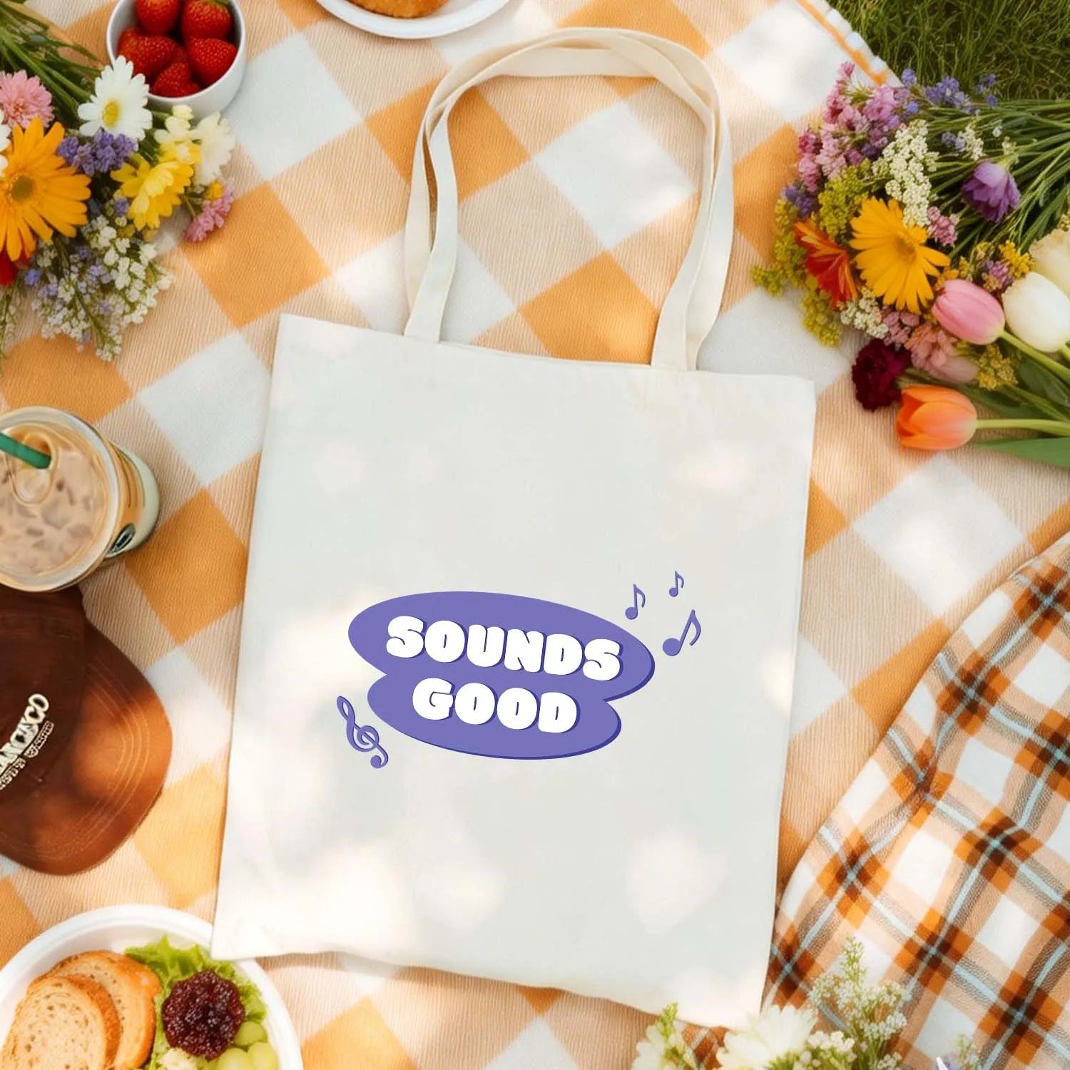 Canvas Bag Cotton Canvas Sounds Good Music Tote Made In USA PrintToucan - PrintToucanStandardPrinttoucan-13.8x15.7inch(35x40)cm