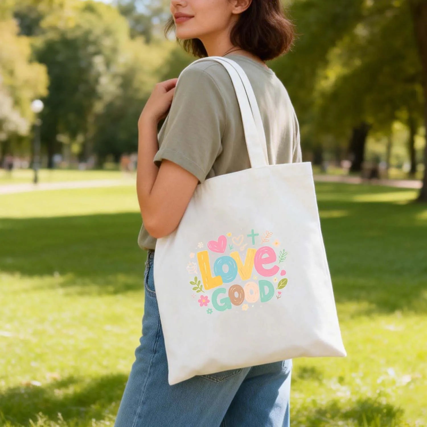 Canvas Bag Durable Canvas Love Good Graphic Tote Made In USA PrintToucan Standard - PrintToucanStandardPrinttoucan-13.8x15.7inch(35x40)cm