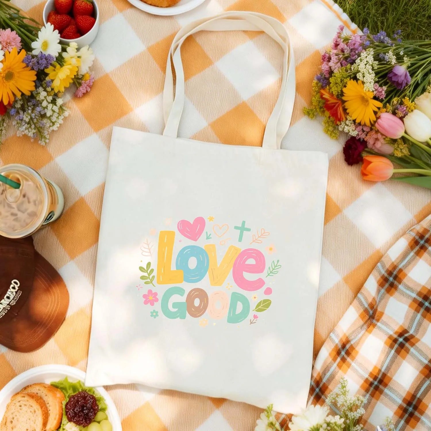 Canvas Bag Durable Canvas Love Good Graphic Tote Made In USA PrintToucan Standard - PrintToucanStandardPrinttoucan-13.8x15.7inch(35x40)cm