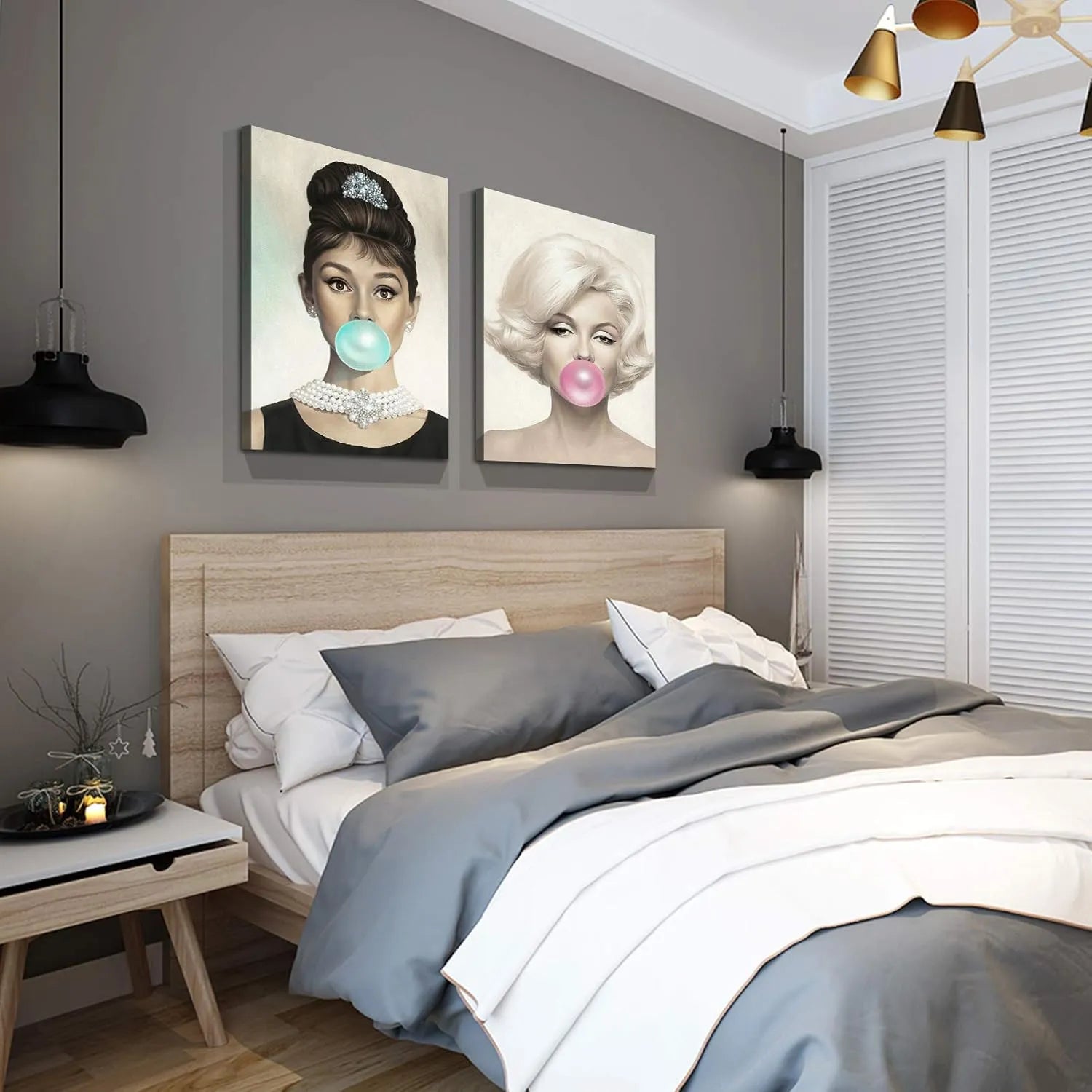 Canvas Prints 2 Panel Canvas Wall Art Audrey Hepburn And Marilyn Monroe Bubblegum Vintage Home Decor Modern Style PrintToucan - PrintToucanChrismas Gift