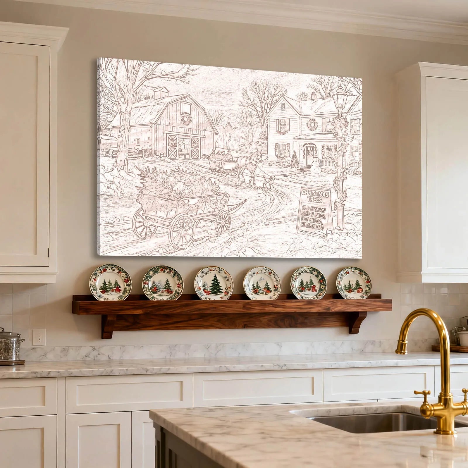 Canvas Prints Canvas Wall Art Christmas Barn Winter Scene Vintage Country Style Home Decor PrintToucan - PrintToucanChrismas Gift