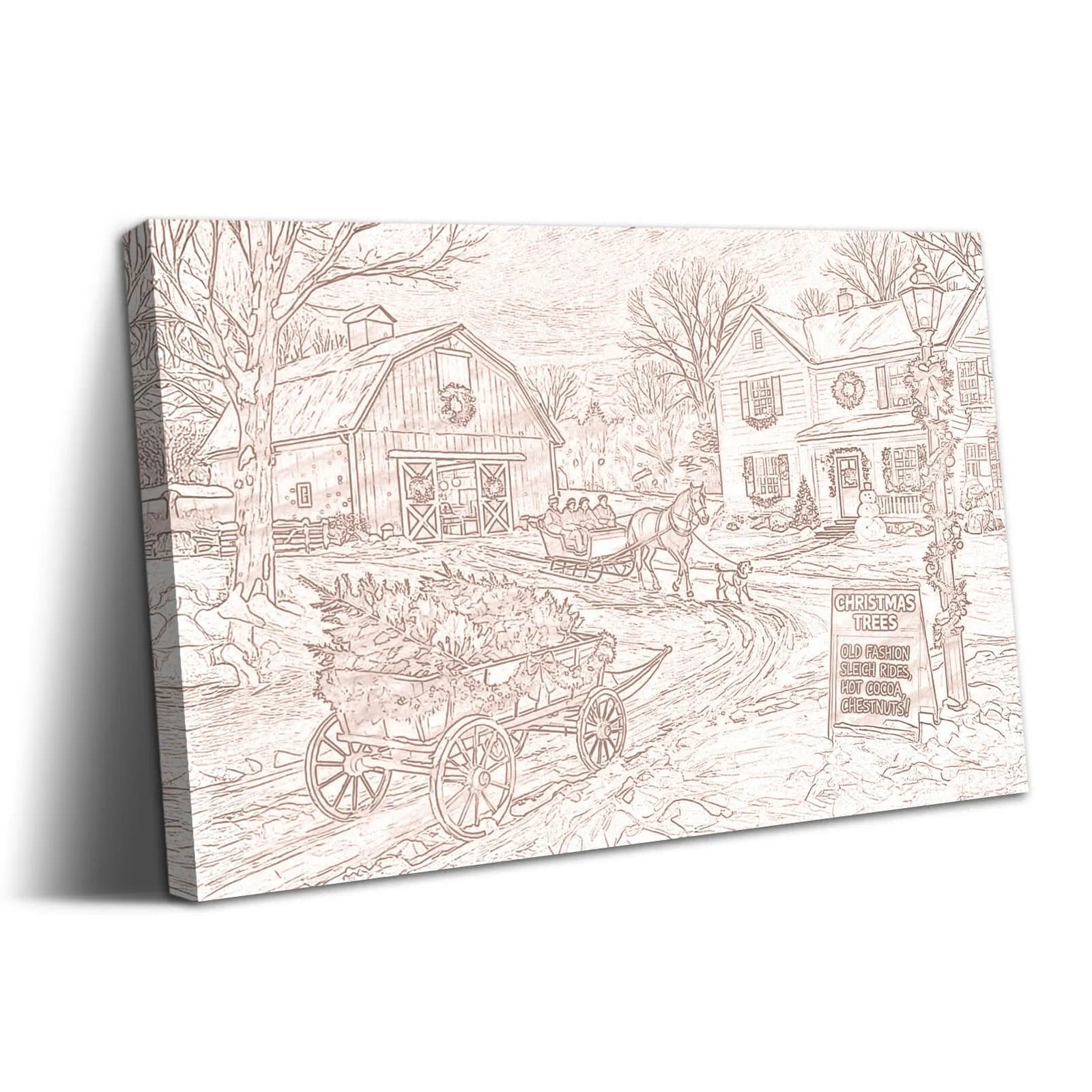 Canvas Prints Canvas Wall Art Christmas Barn Winter Scene Vintage Country Style Home Decor PrintToucan - PrintToucanChrismas Gift