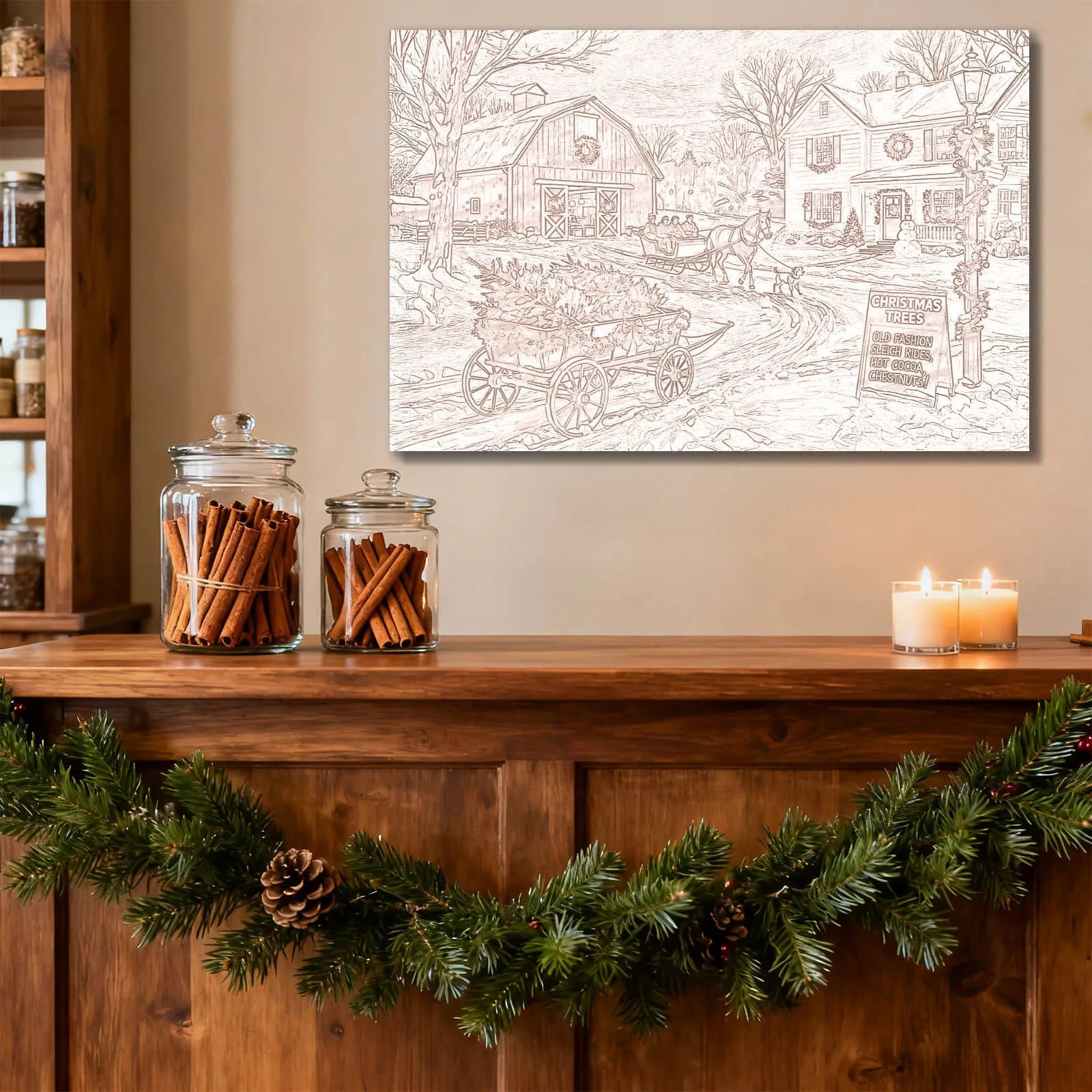 Canvas Prints Canvas Wall Art Christmas Barn Winter Scene Vintage Country Style Home Decor PrintToucan - PrintToucanChrismas Gift