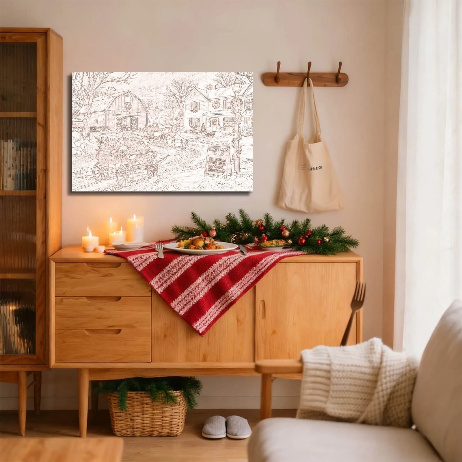 Canvas Prints Canvas Wall Art Christmas Barn Winter Scene Vintage Country Style Home Decor PrintToucan - PrintToucanChrismas Gift