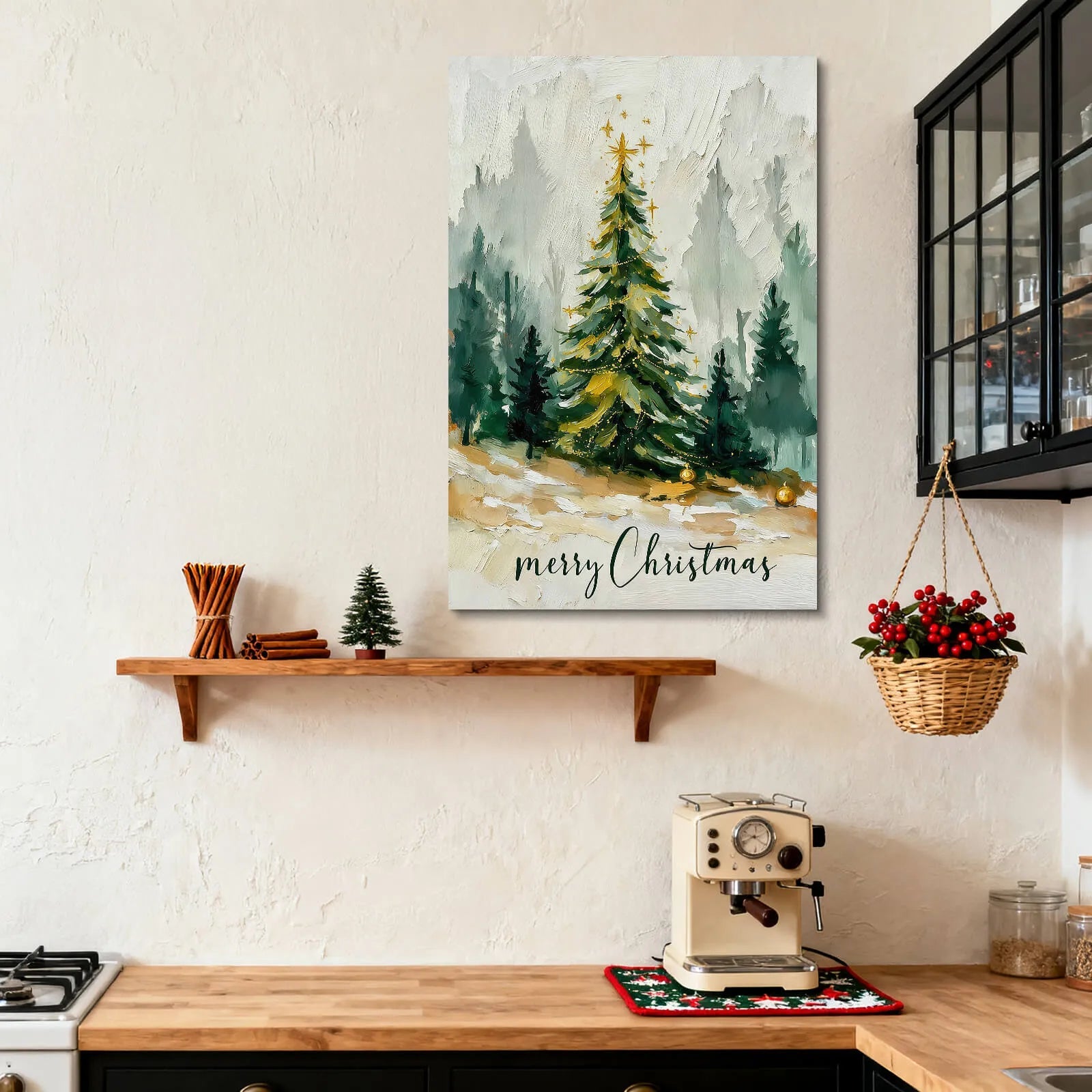 Canvas Prints Canvas Wall Art Christmas Tree With Golden Ornaments Merry Christmas Mountain Scene Soft Pastel Style Home Decor | PrintToucan - PrintToucanChrismas Gift