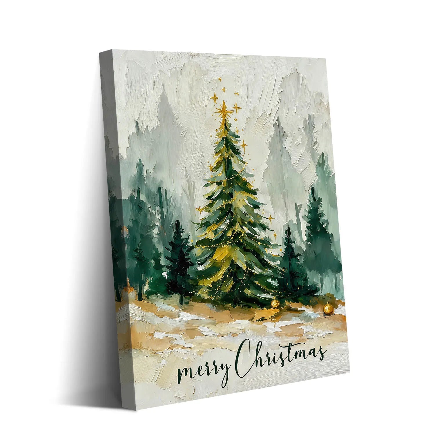 Canvas Prints Canvas Wall Art Christmas Tree With Golden Ornaments Merry Christmas Mountain Scene Soft Pastel Style Home Decor | PrintToucan - PrintToucanChrismas Gift