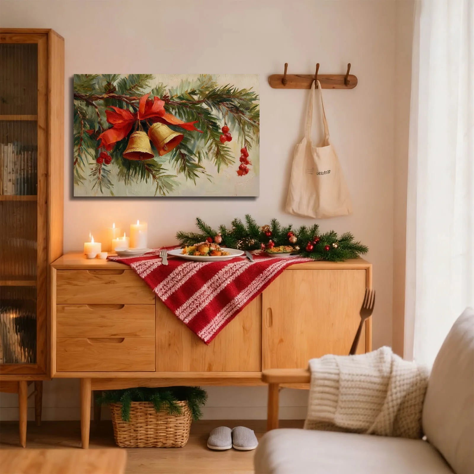 Canvas Prints Canvas Wall Art Pine Branches With Red Bow Christmas Theme Home Decor Classic Style PrintToucan - PrintToucanChrismas Gift