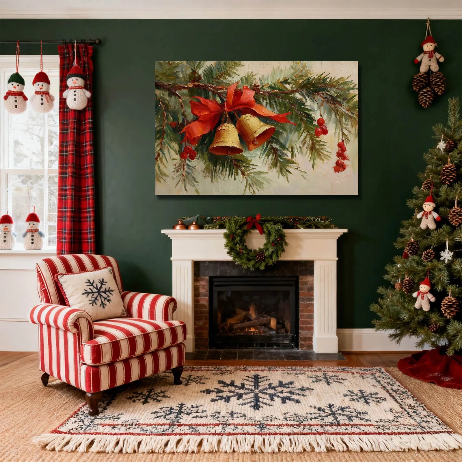 Canvas Prints Canvas Wall Art Pine Branches With Red Bow Christmas Theme Home Decor Classic Style PrintToucan - PrintToucanChrismas Gift