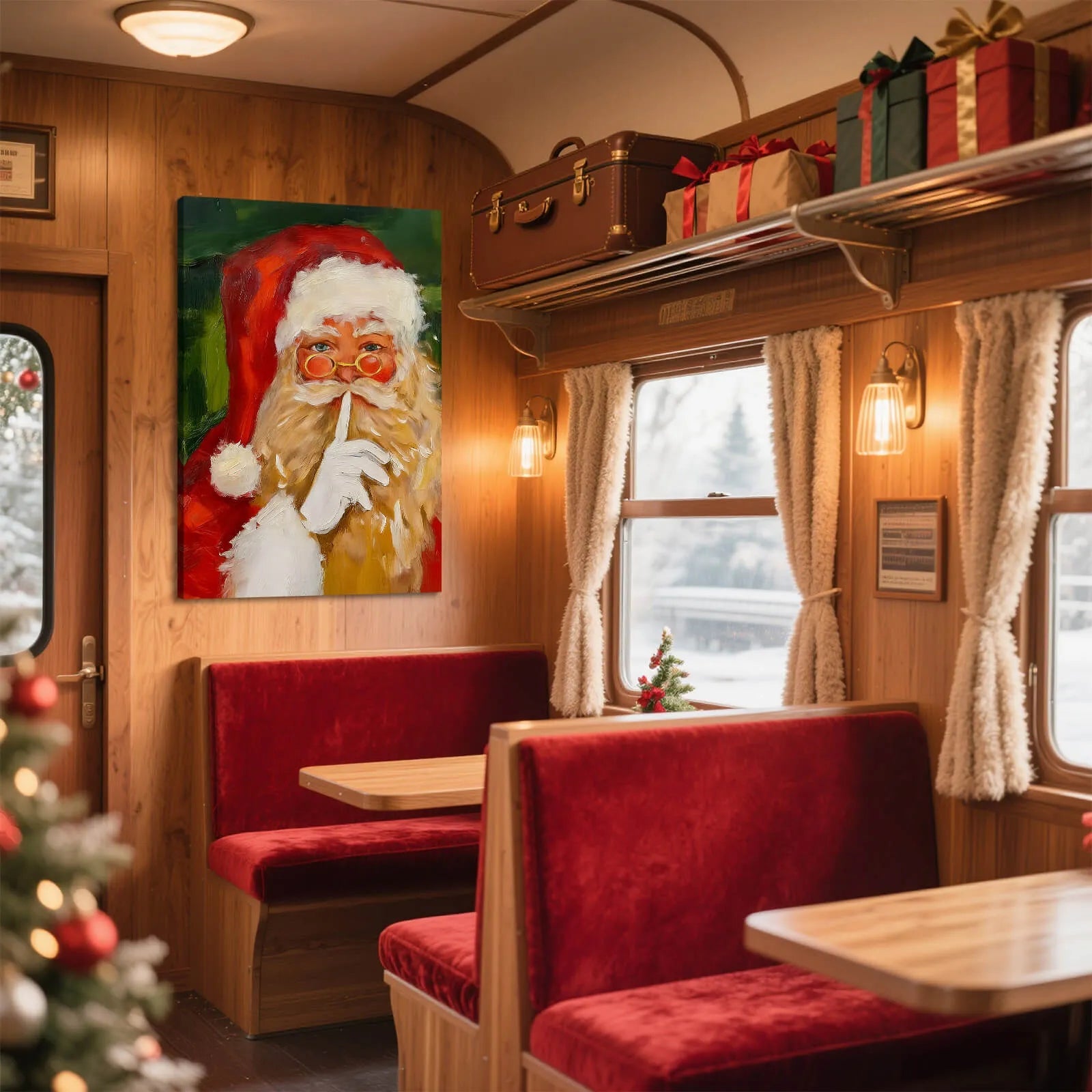 Canvas Prints Canvas Wall Art Playful Santa Shushing With Round Glasses Red White Outfit Holiday Home Decor | PrintToucan - PrintToucanChrismas Gift